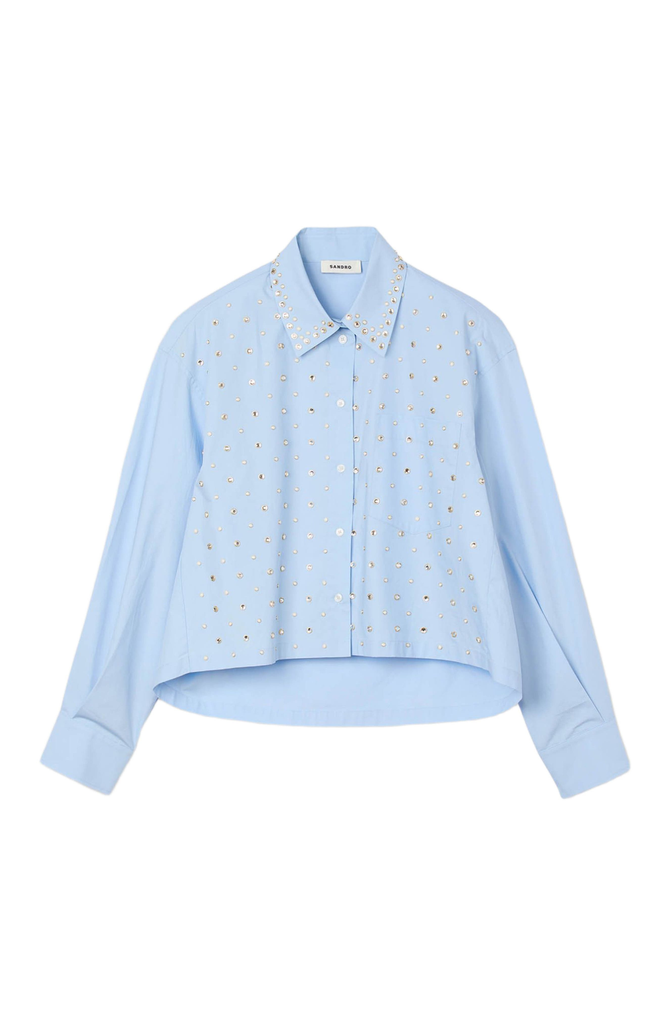 SANDRO Rhinestone shirt in Sky Blue at Nordstrom - 5