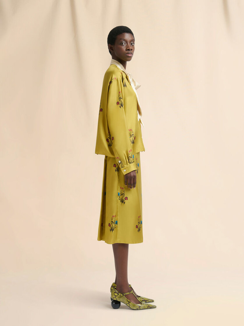 YELLOW SILK TWILL SKIRT WITH TULIP PRINT 5