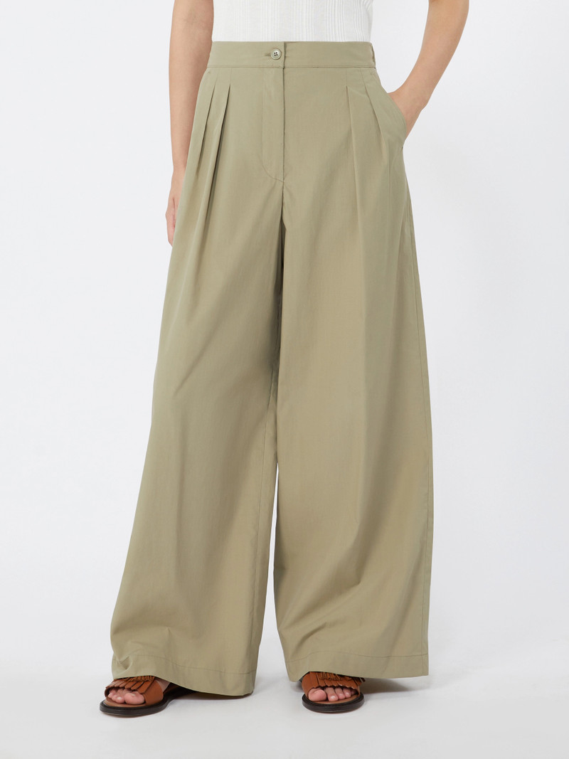 BENDA Wide-leg cotton poplin trousers - OLIVE GREEN 3