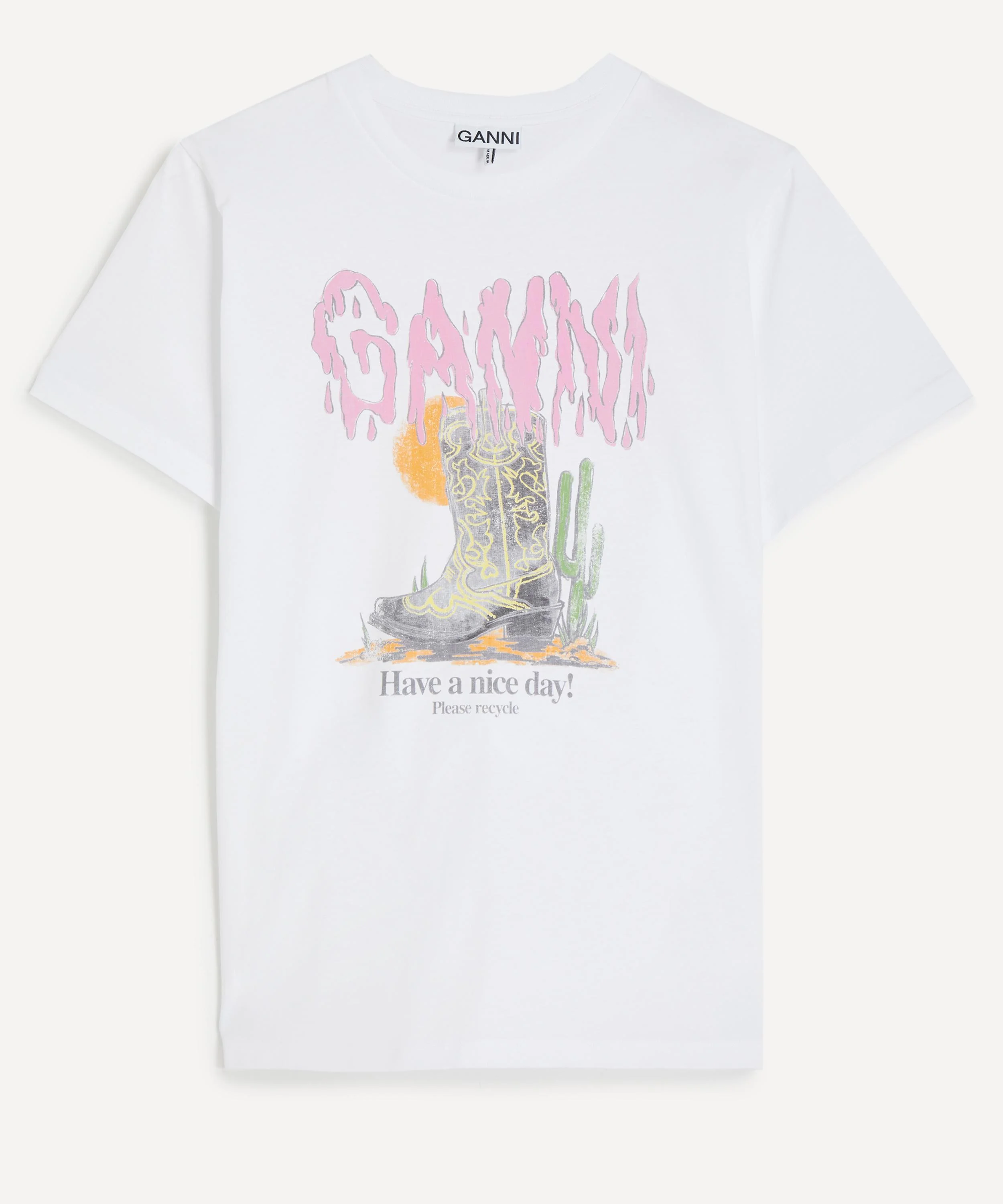 White Western Boot Print T-Shirt - 1