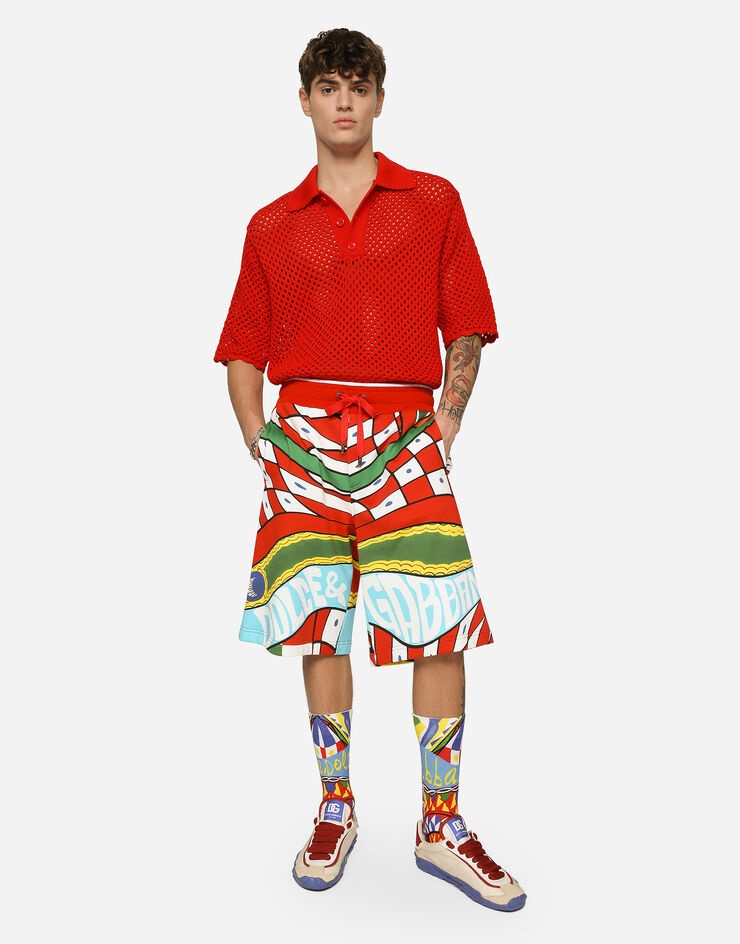 Jersey jogging shorts with carretto print - 5
