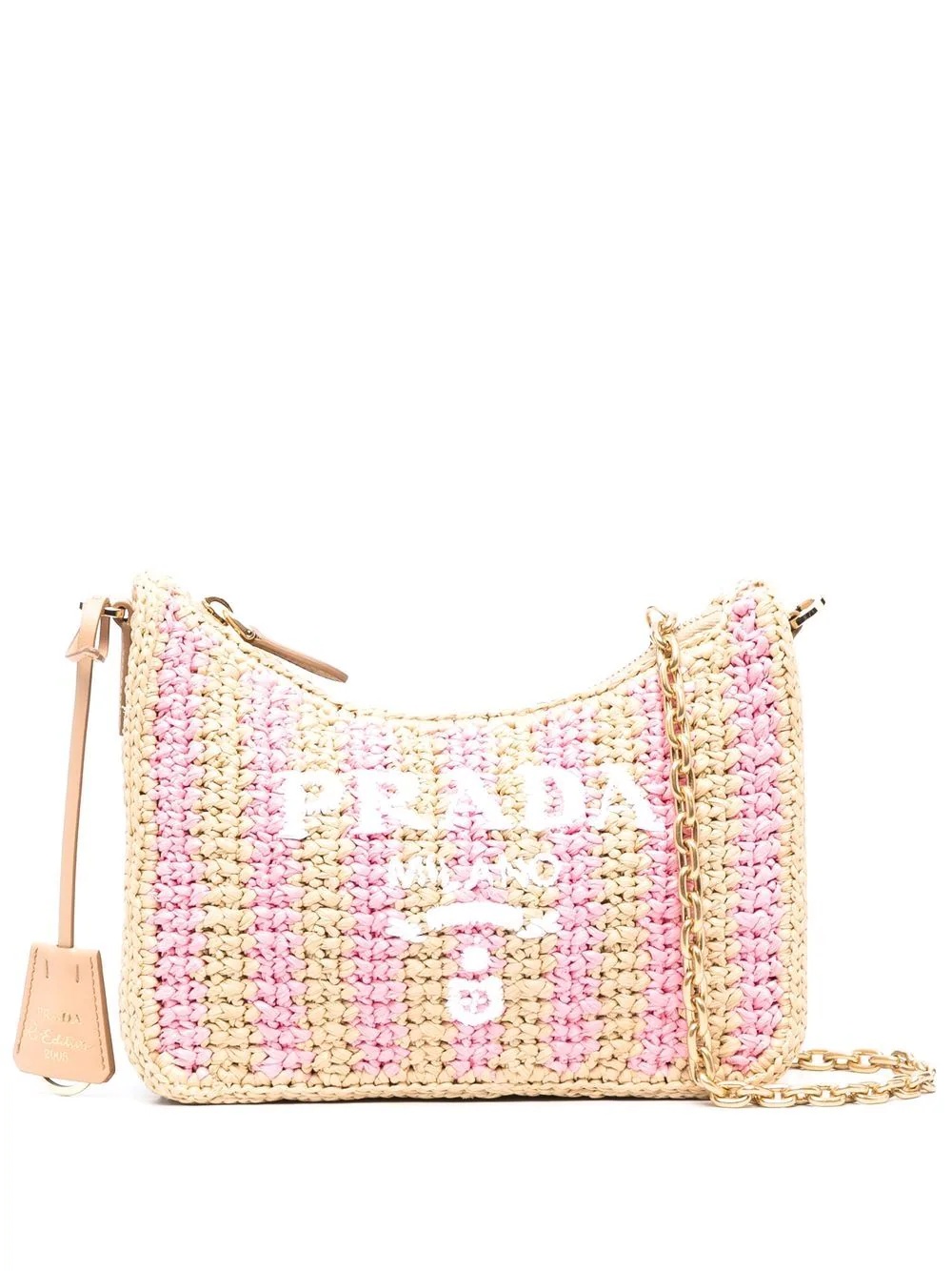 Re-Edition 2005 logo raffia crossbody bag - 1