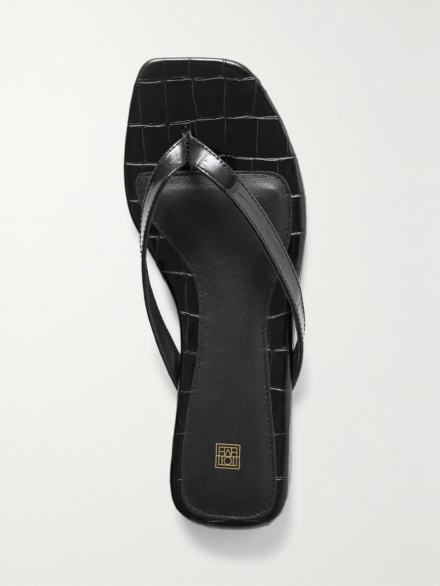 Croc-effect leather flip flops Black - 1