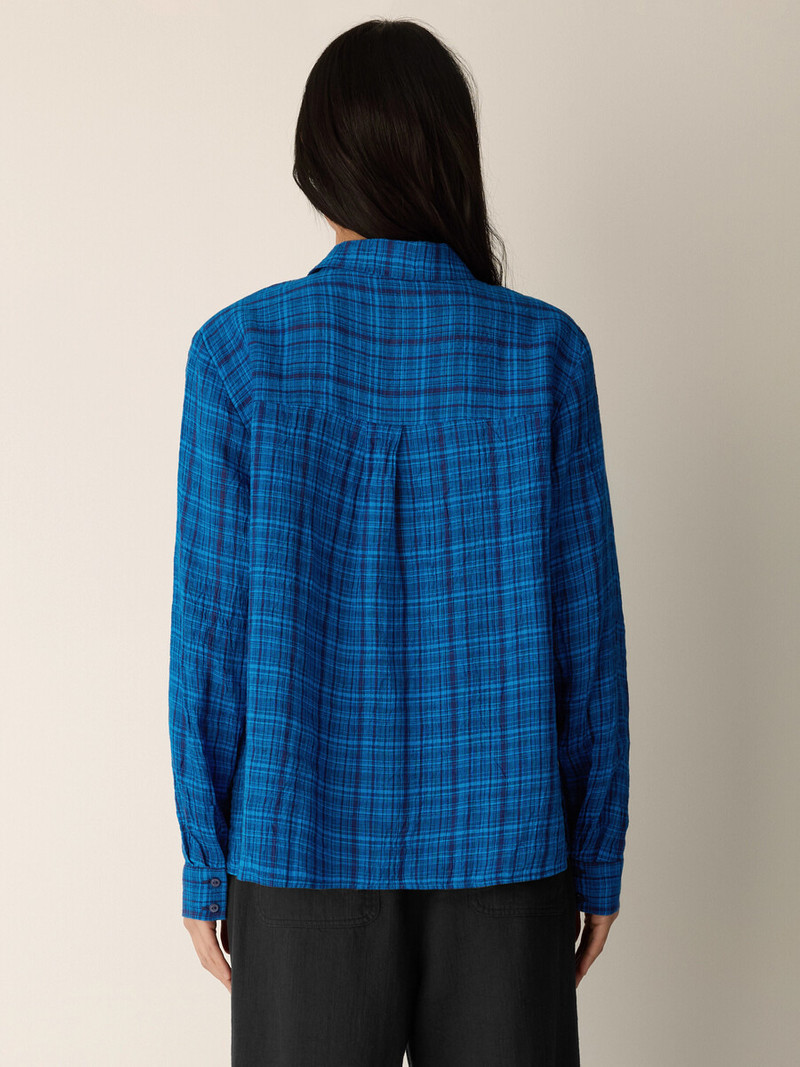 Puckered Organic Linen Plaid Classic Collar Shirt 4