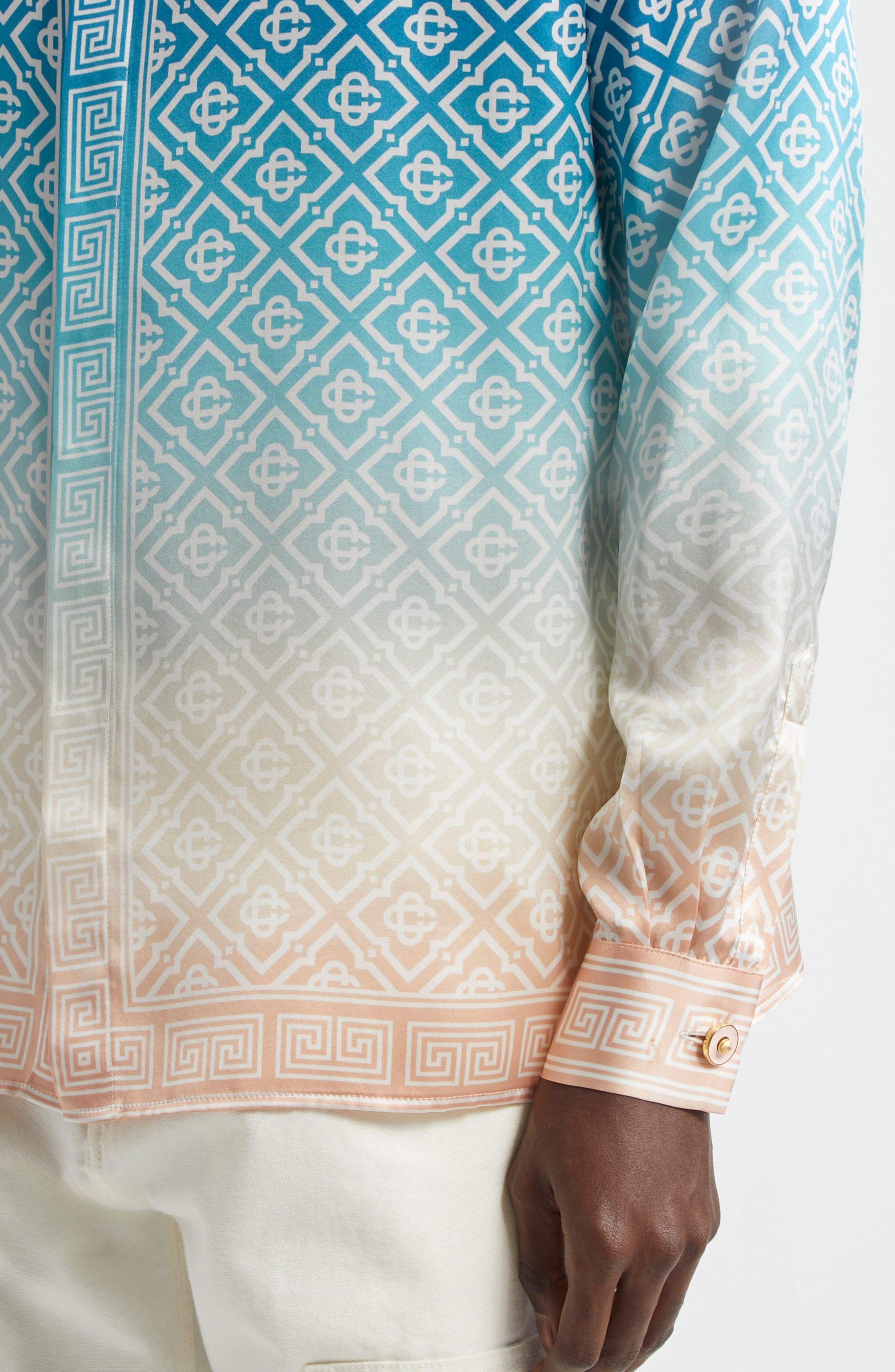 Casablanca Gradient Monogram Silk Button-Up Shirt in Blue Gradient at Nordstrom - 4