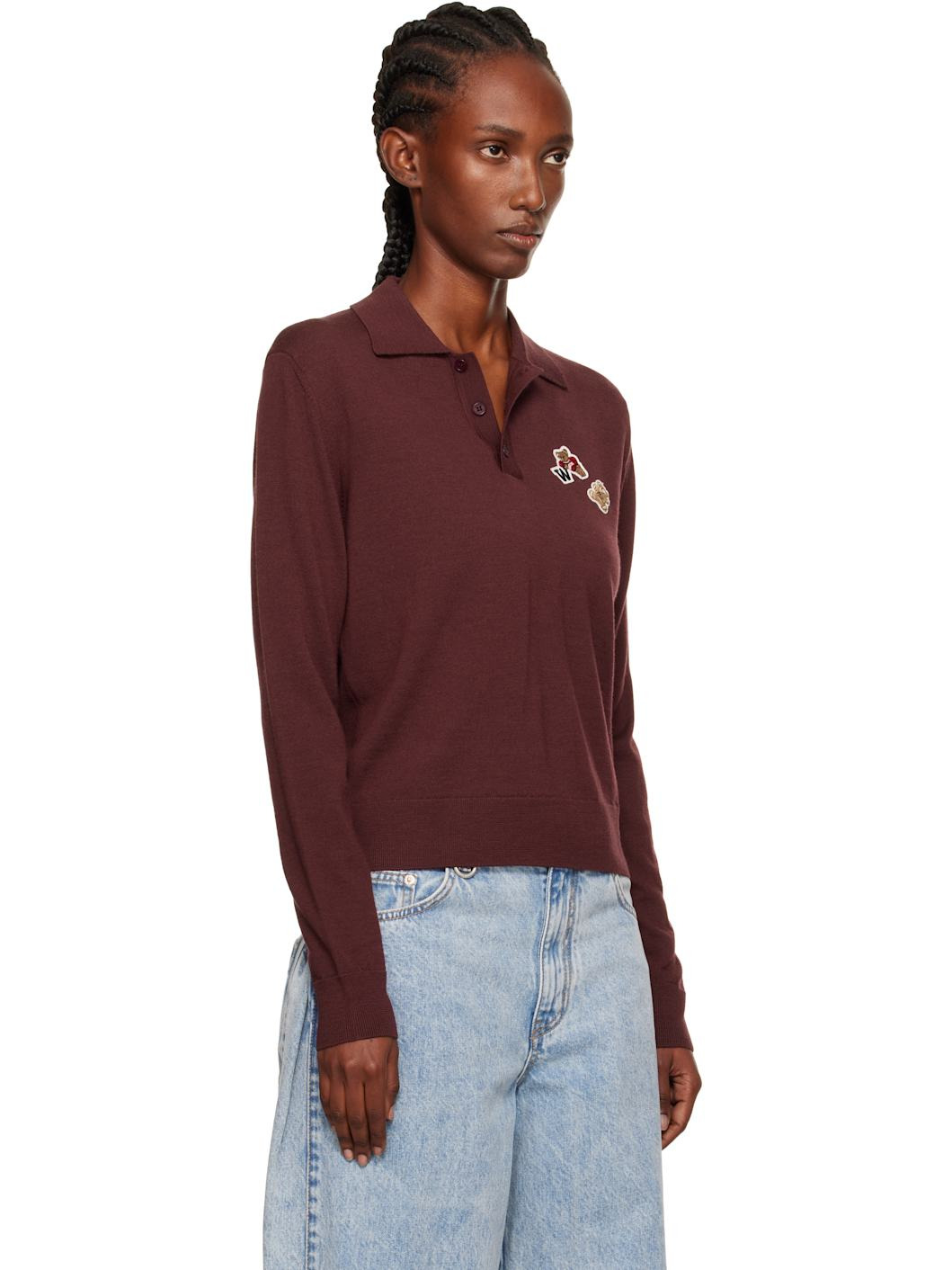 Burgundy Double Patched Knit Polo - 2