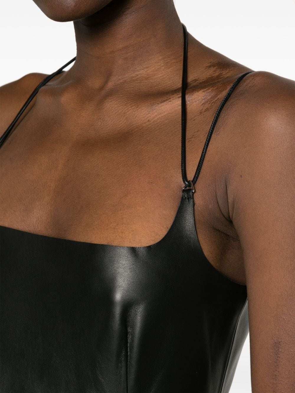 halterneck leather midi dress - 5