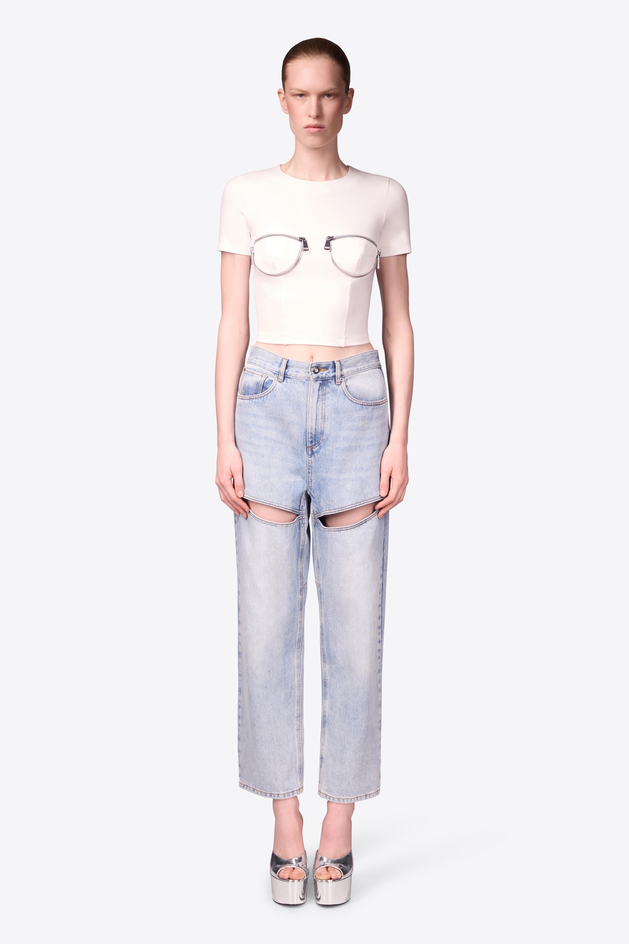 ZIPPER BUSTIER CUP T-SHIRT - 4