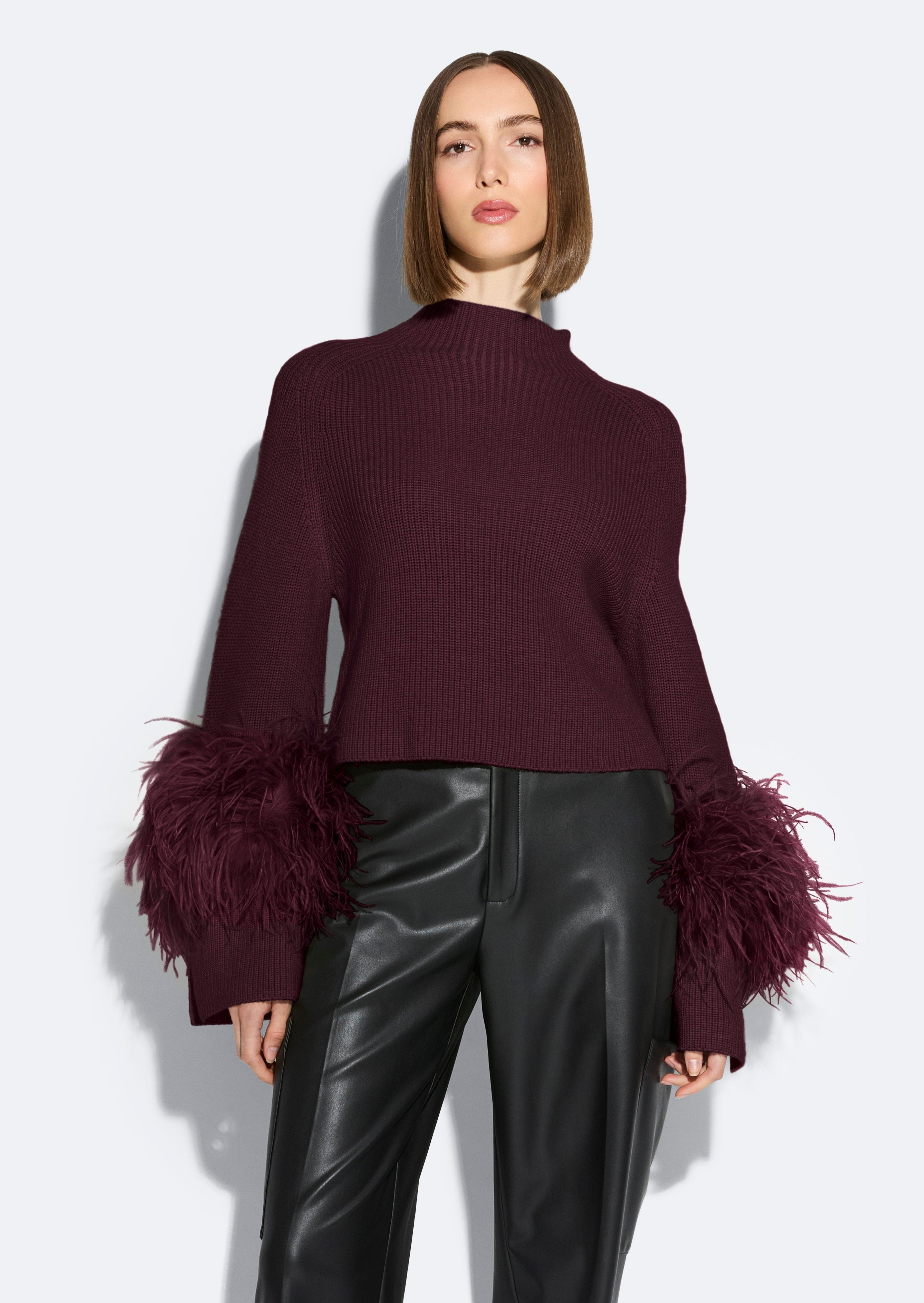 Merino Mock Neck Sweater With Feathers - 2