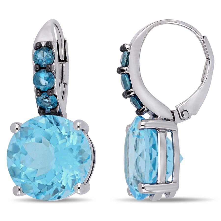 Amour - AMOUR 15 1/4 CT TGW Sky Blue Topaz and London Blue Topaz Leverback Earrings In Sterling Silver - 1