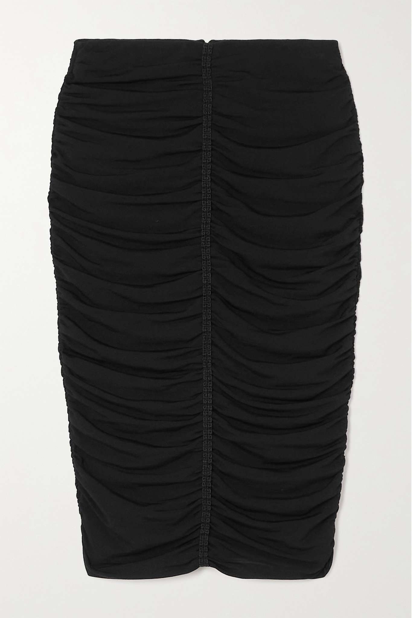 Ruched crochet-trimmed stretch-jersey midi skirt - 1