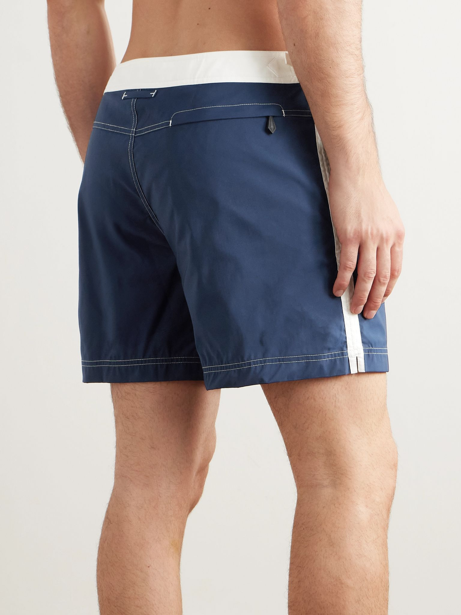 Straight-Leg Mid-Length Striped Swim Shorts Navy - 3