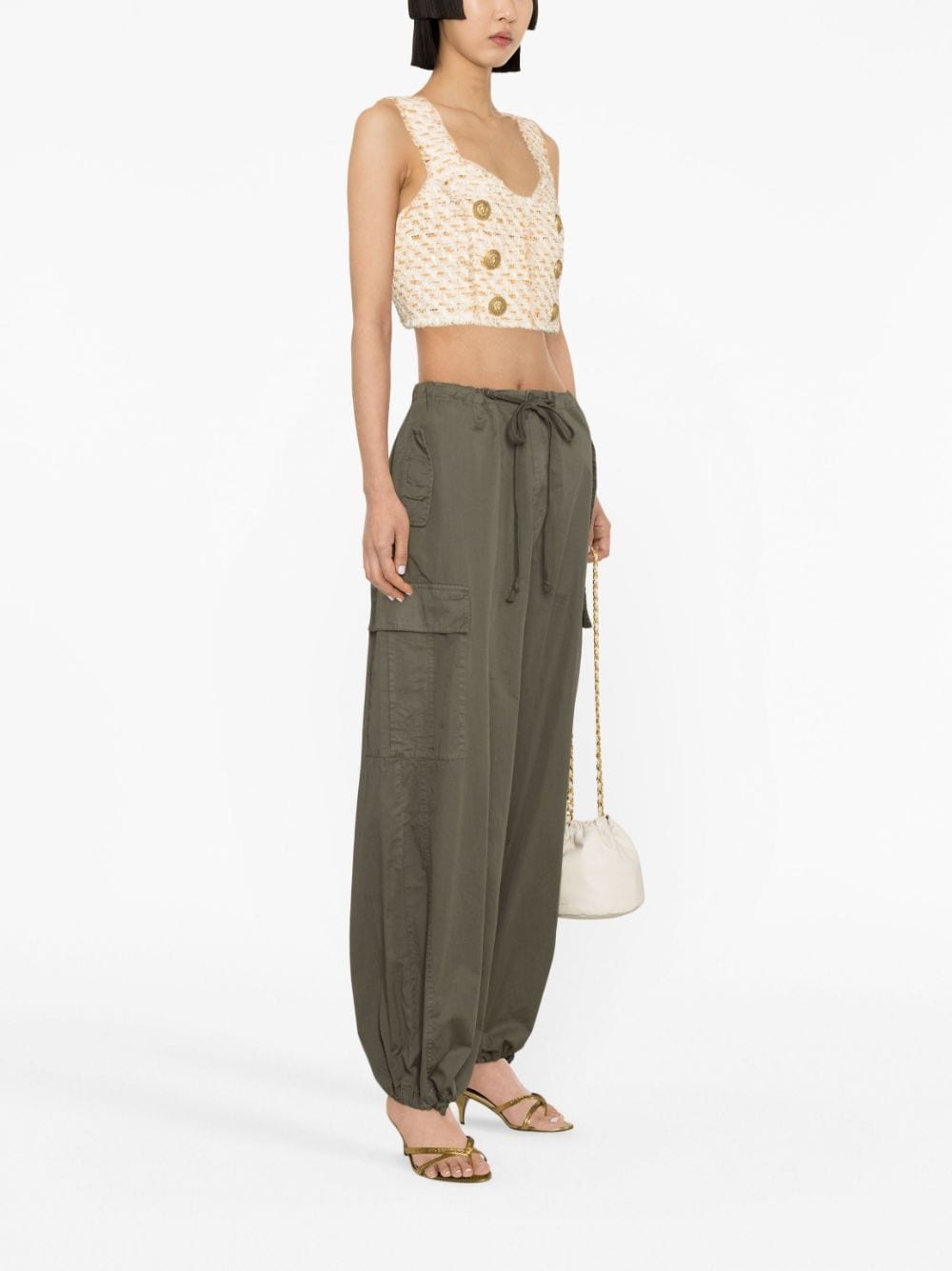 button-embellished tweed cropped top - 4