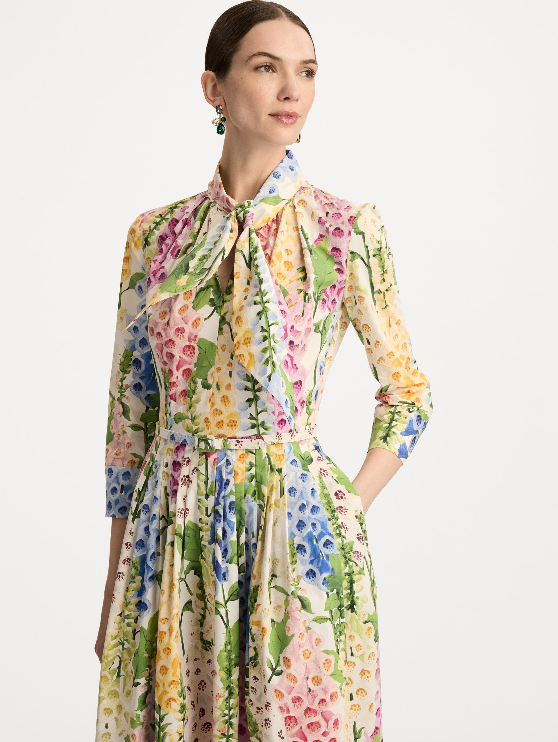 FOXGLOVE COTTON POPLIN TIE-NECK DRESS - 5