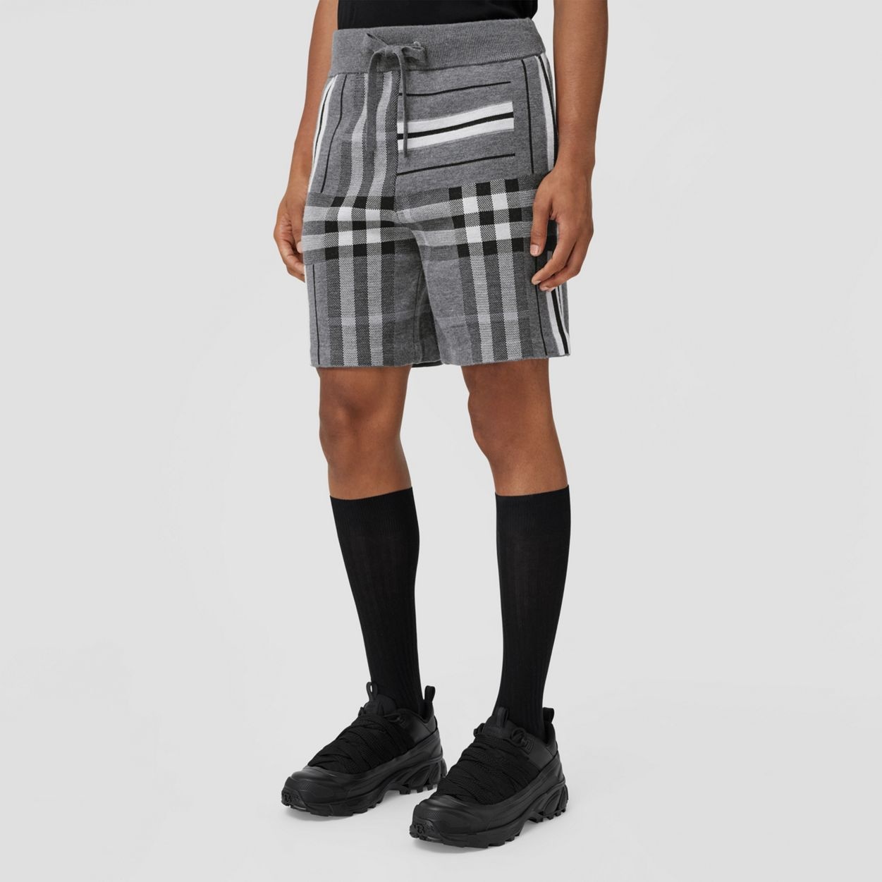 Check and Stripe Wool Blend Jacquard Shorts - 5