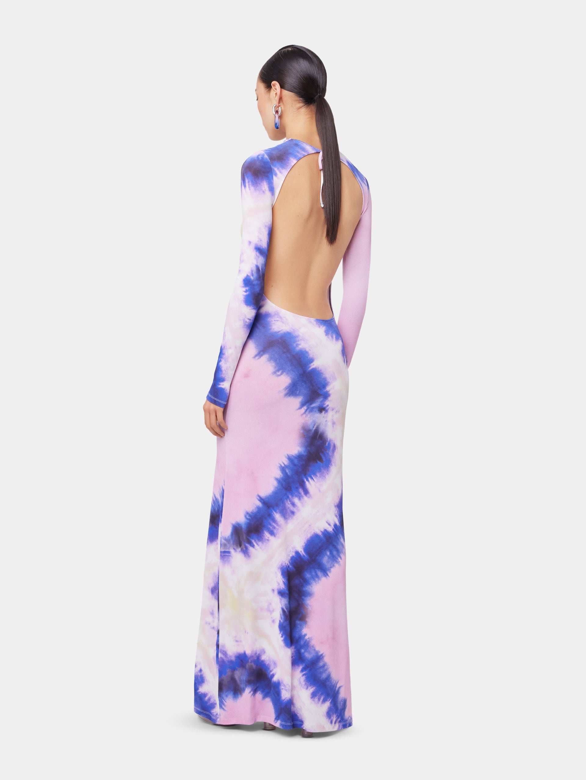 PINK TIE-DYE LONG BACKLESS DRESS IN PRINTED JERSEY - 6