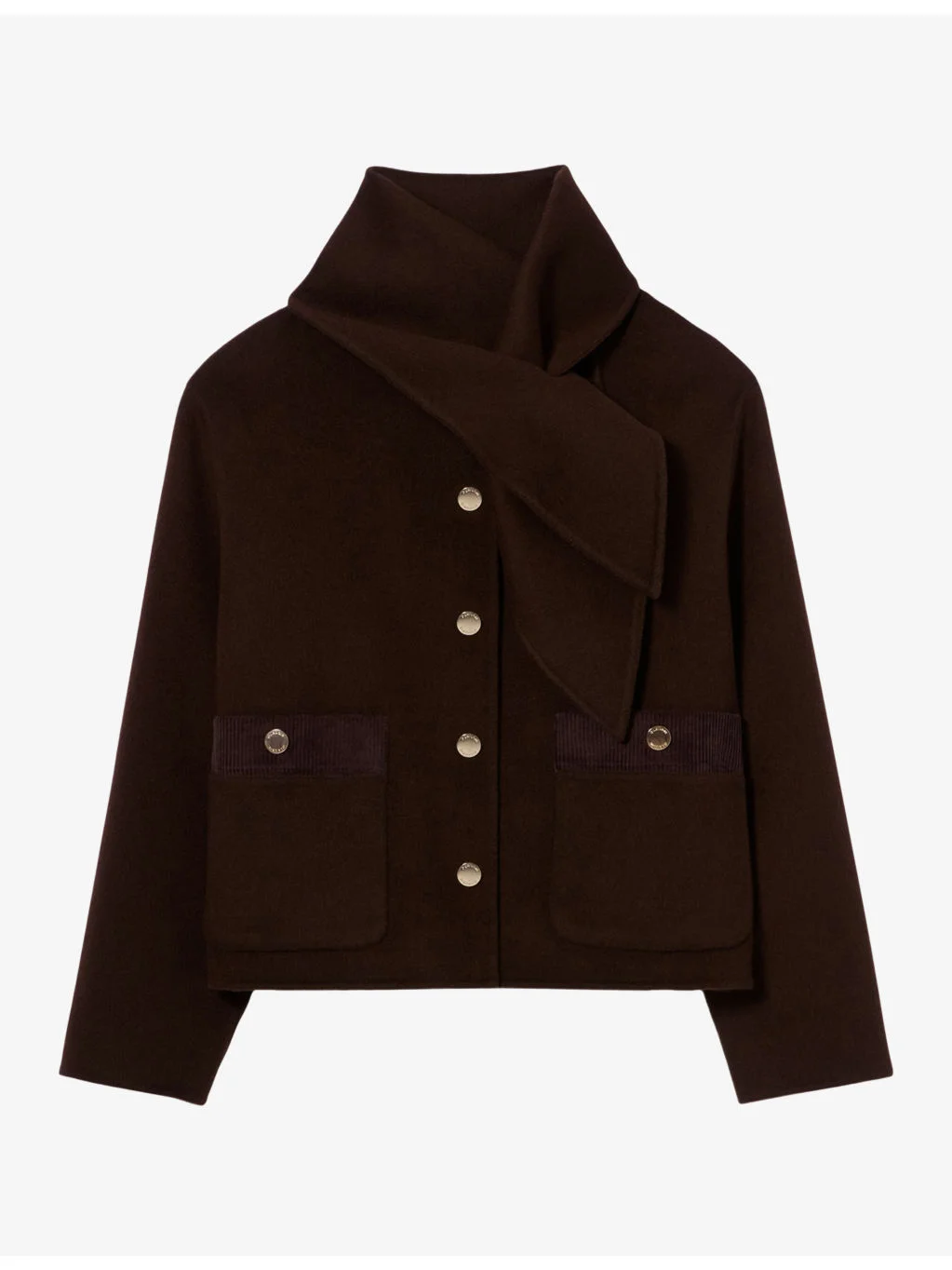 Scarf-Collar Cropped Wool-Blend Coat - 1