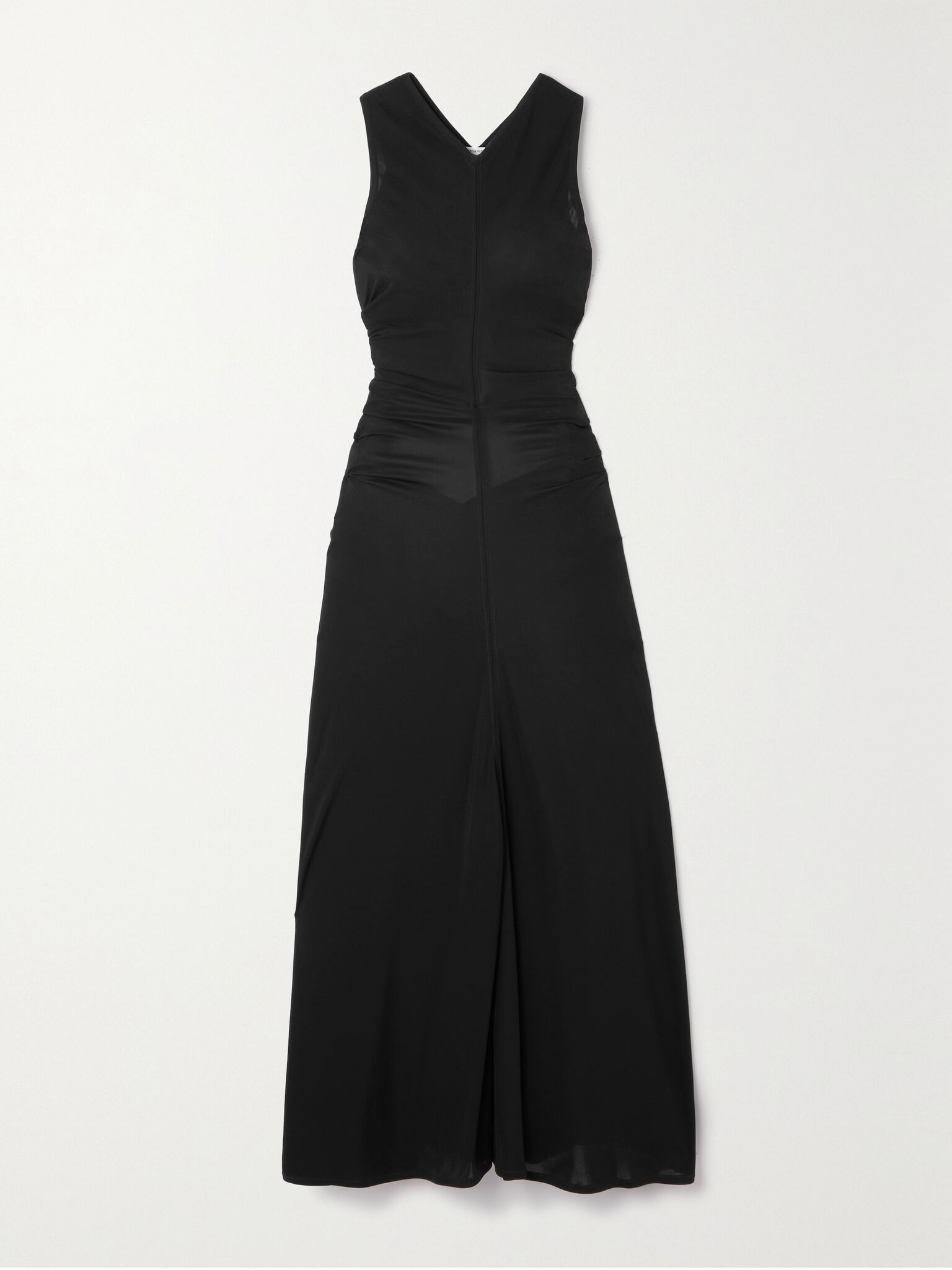 Cutout embellished gathered satin-jersey maxi dress Black - 1