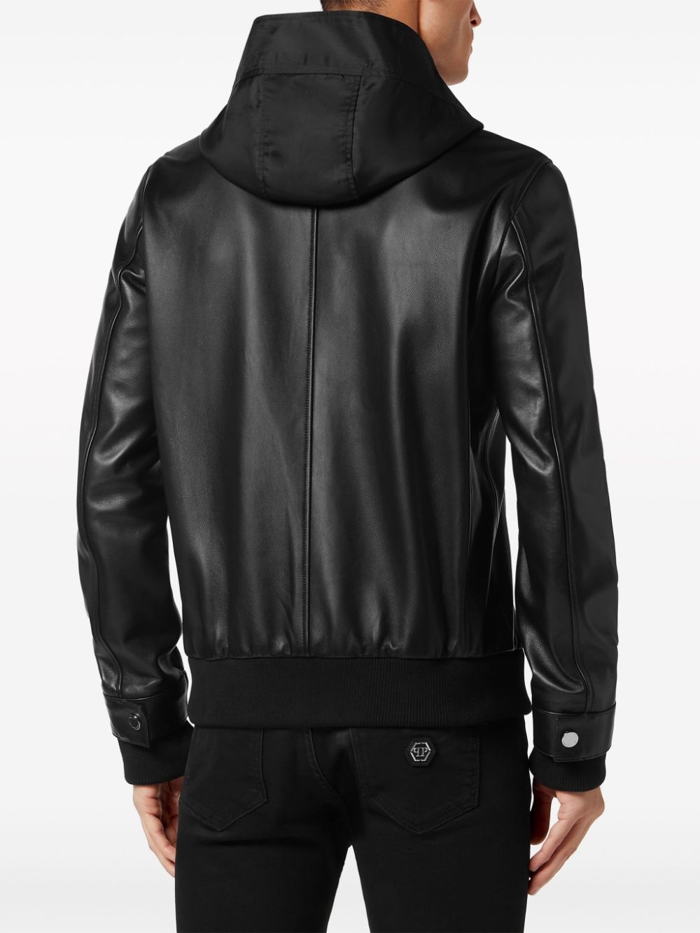 leather and satin hooded bomber jacket - 3