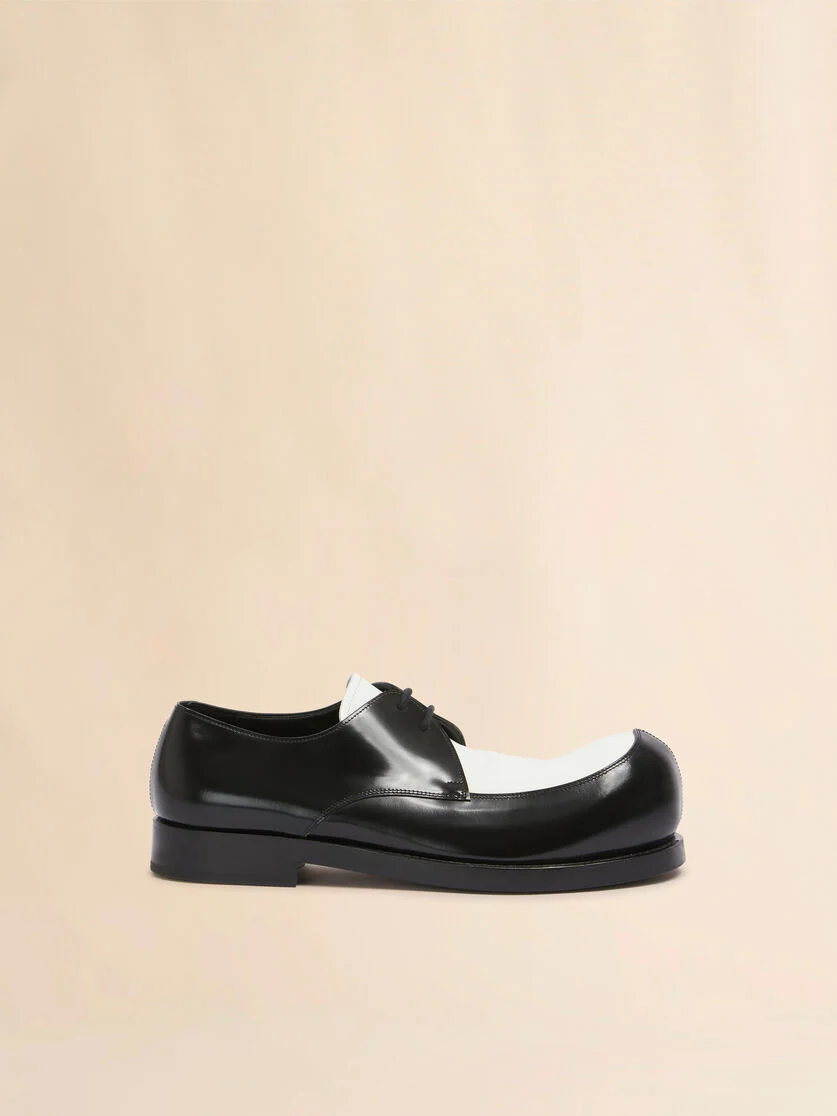 BLACK AND WHITE LEATHER NEW WAVE DERBY SHOE - 1