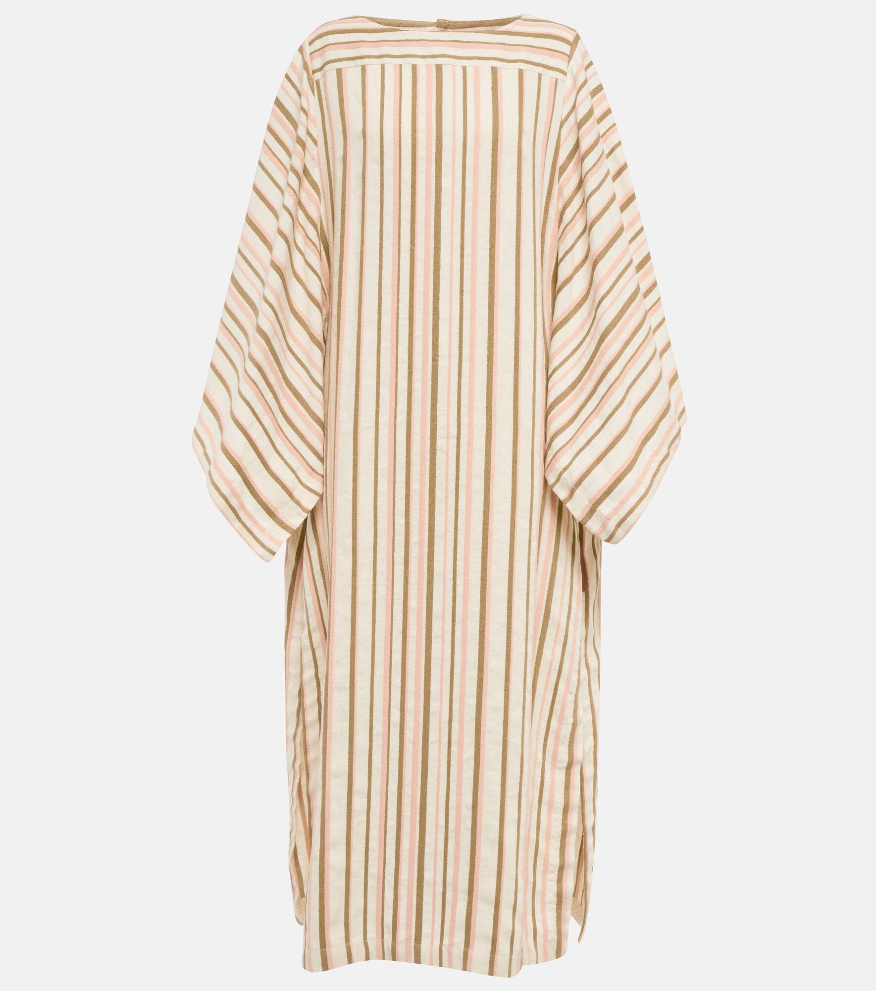 Striped linen-blend midi dress - 1