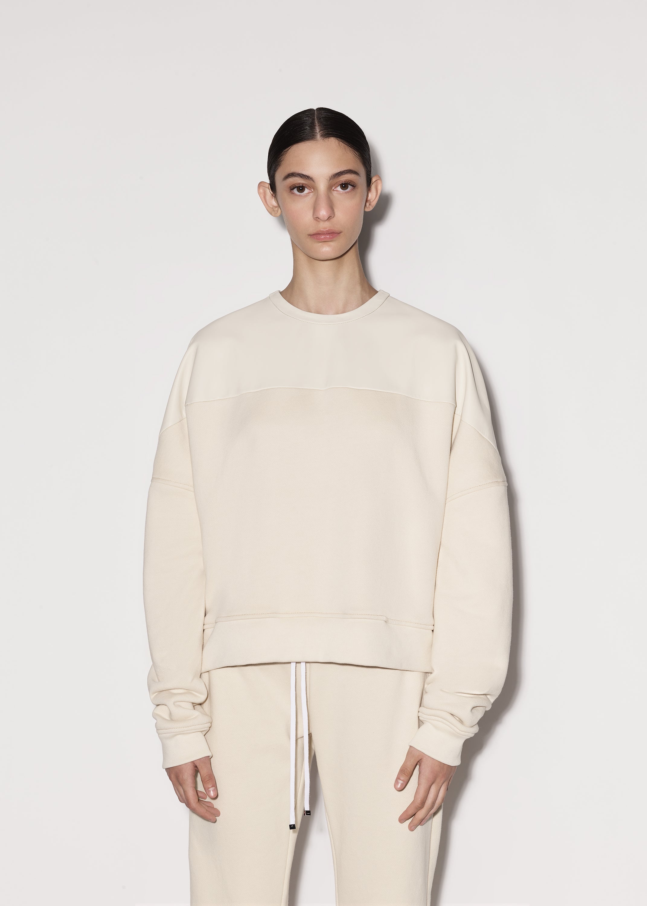 LEATHER HYBRID CREWNECK - 3