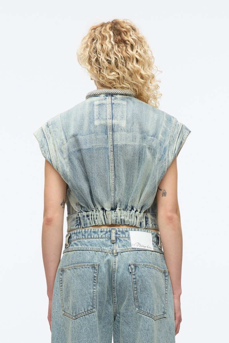Denim Vest with Crystal Necklace 4