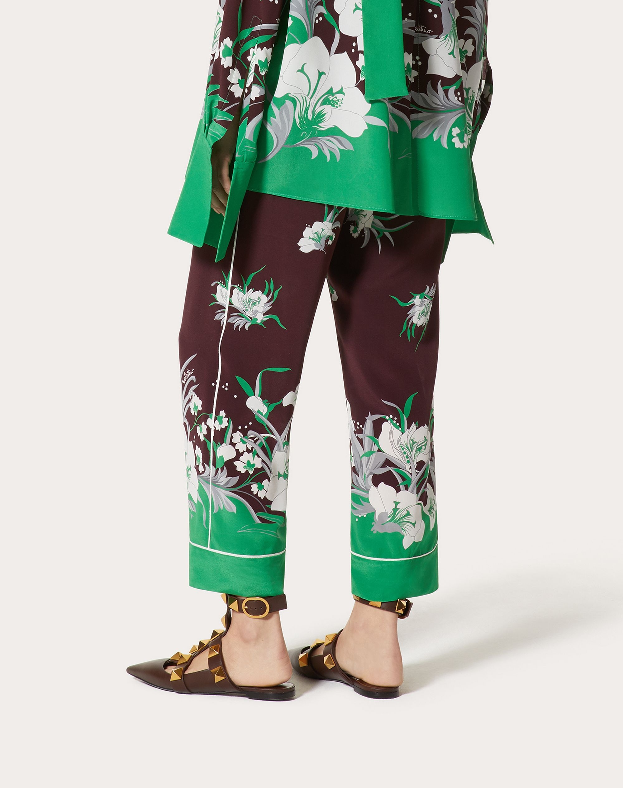 CREPE DE CHINE PAJAMA PANTS WITH STREET FLOWERS TULIPOP PRINT - 4