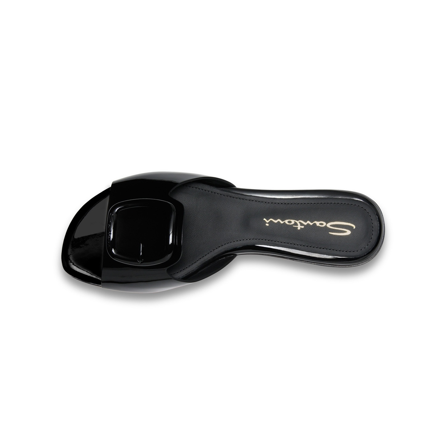 Women's black patent leather slide sandal - 5