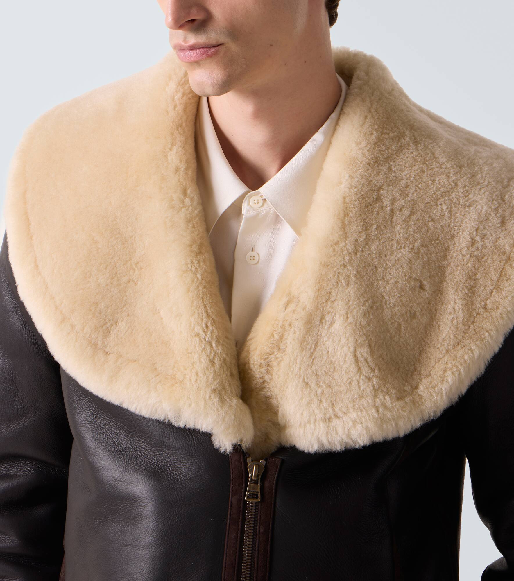Shearling-trimmed leather jacket - 6