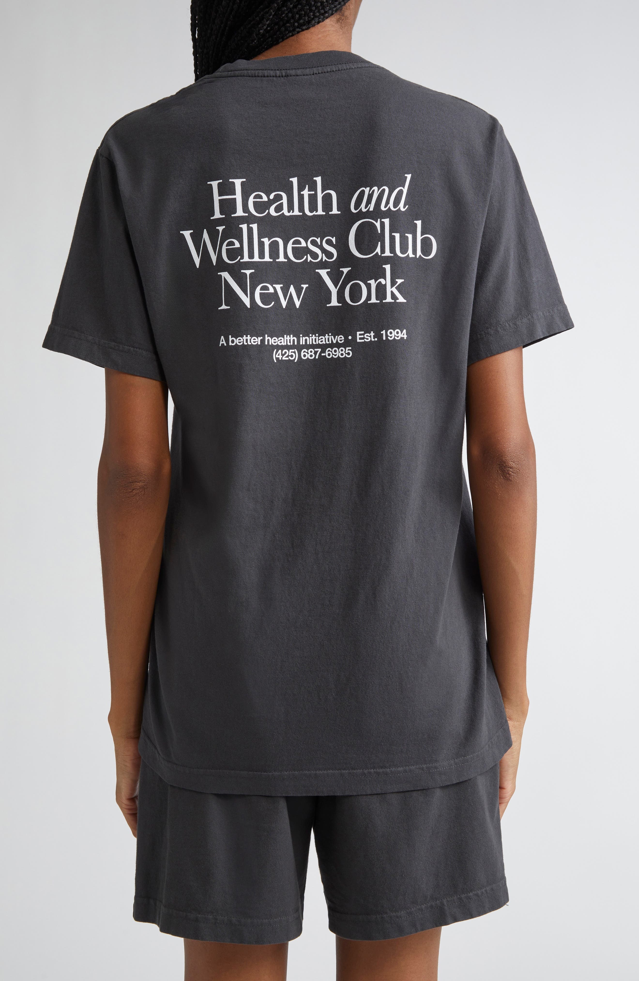 Sporty & Rich Health & Wellness Club New York Cotton Graphic T-Shirt in Faded Black at Nordstrom - 3