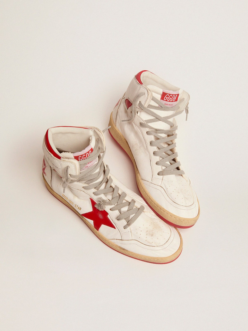 Golden Goose Sky-Star sneakers in white nappa leather with red leather star and heel tab outlook