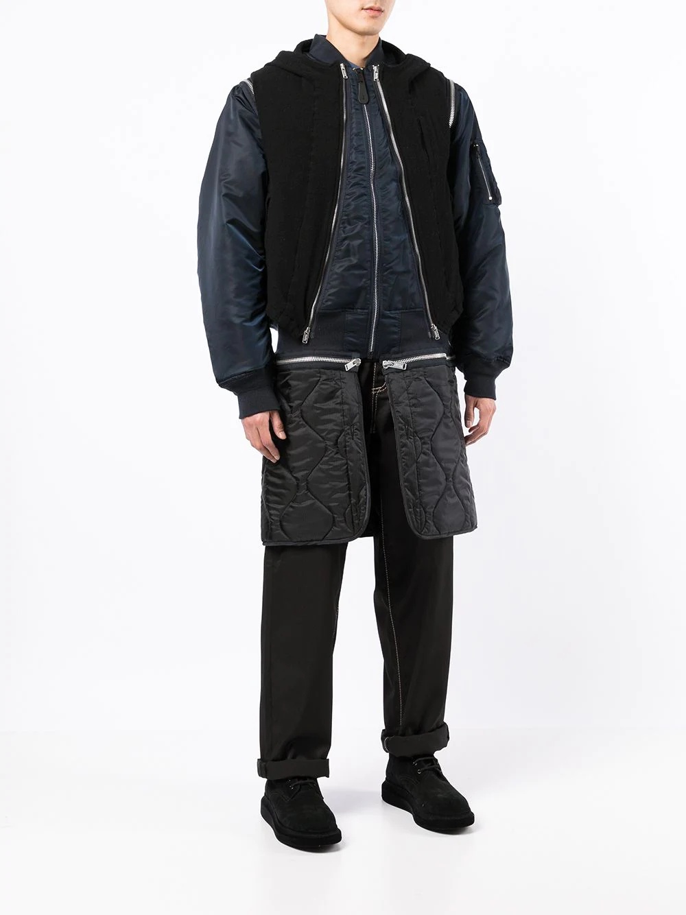 zip-up padded layered coat - 3