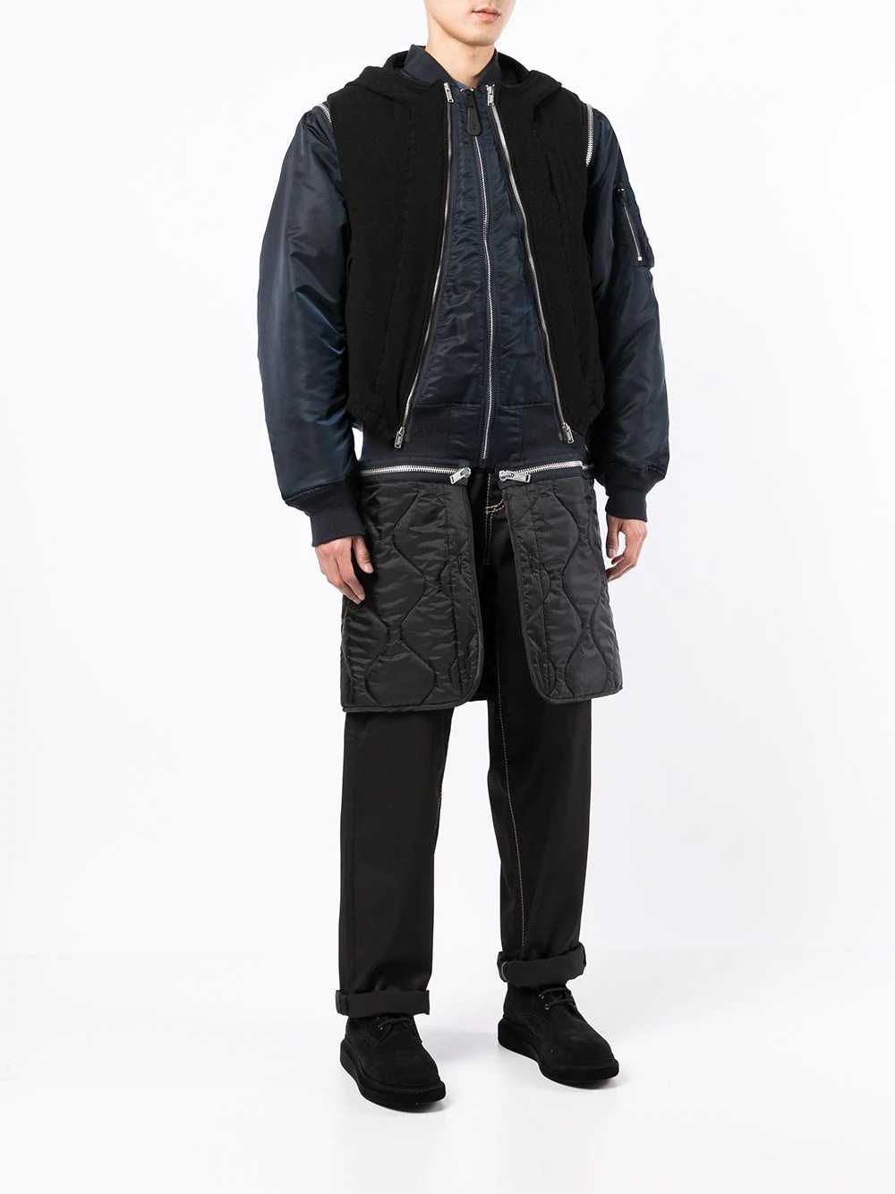 zip-up padded layered coat - 5