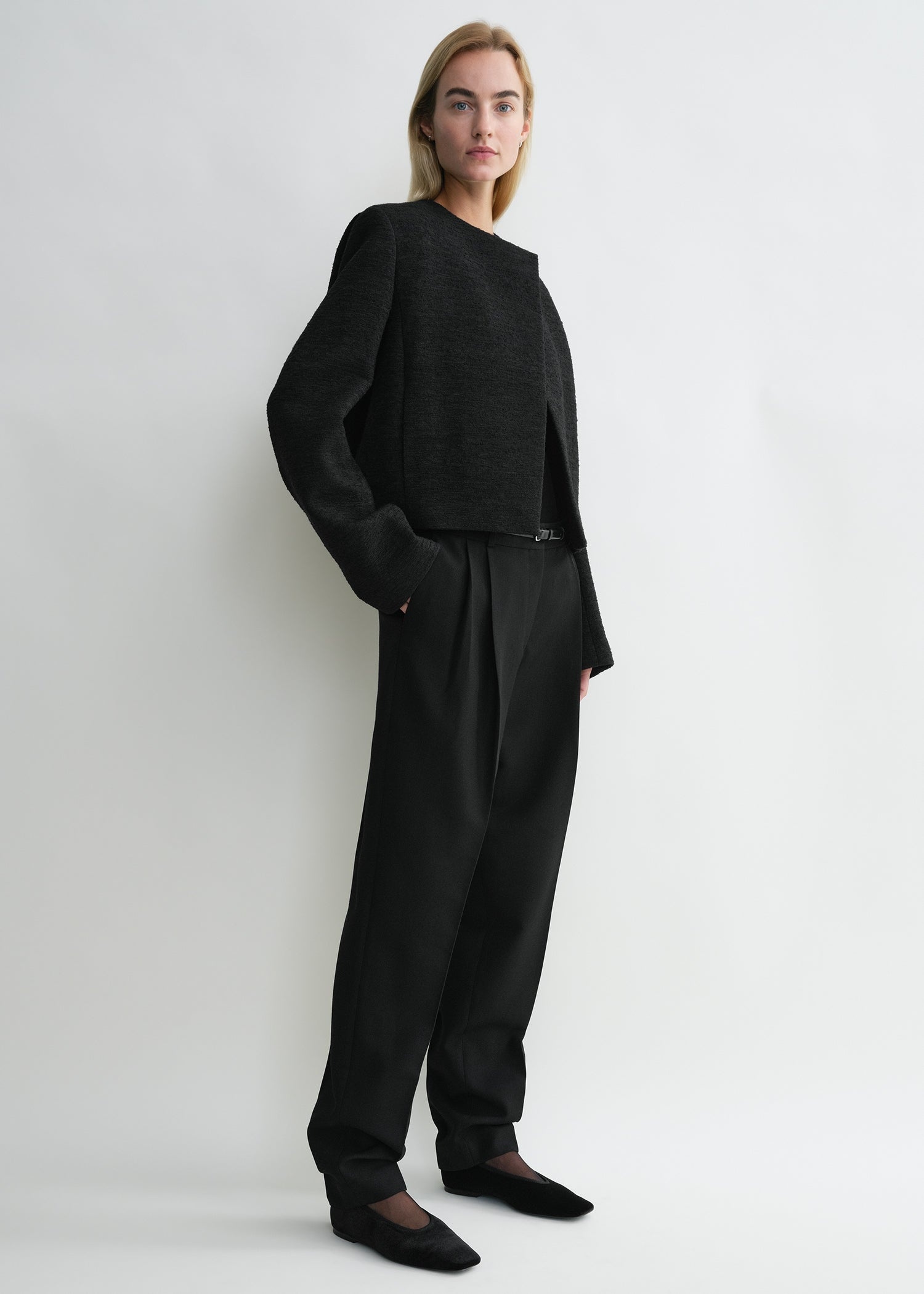 Cropped bouclé jacket black - 3