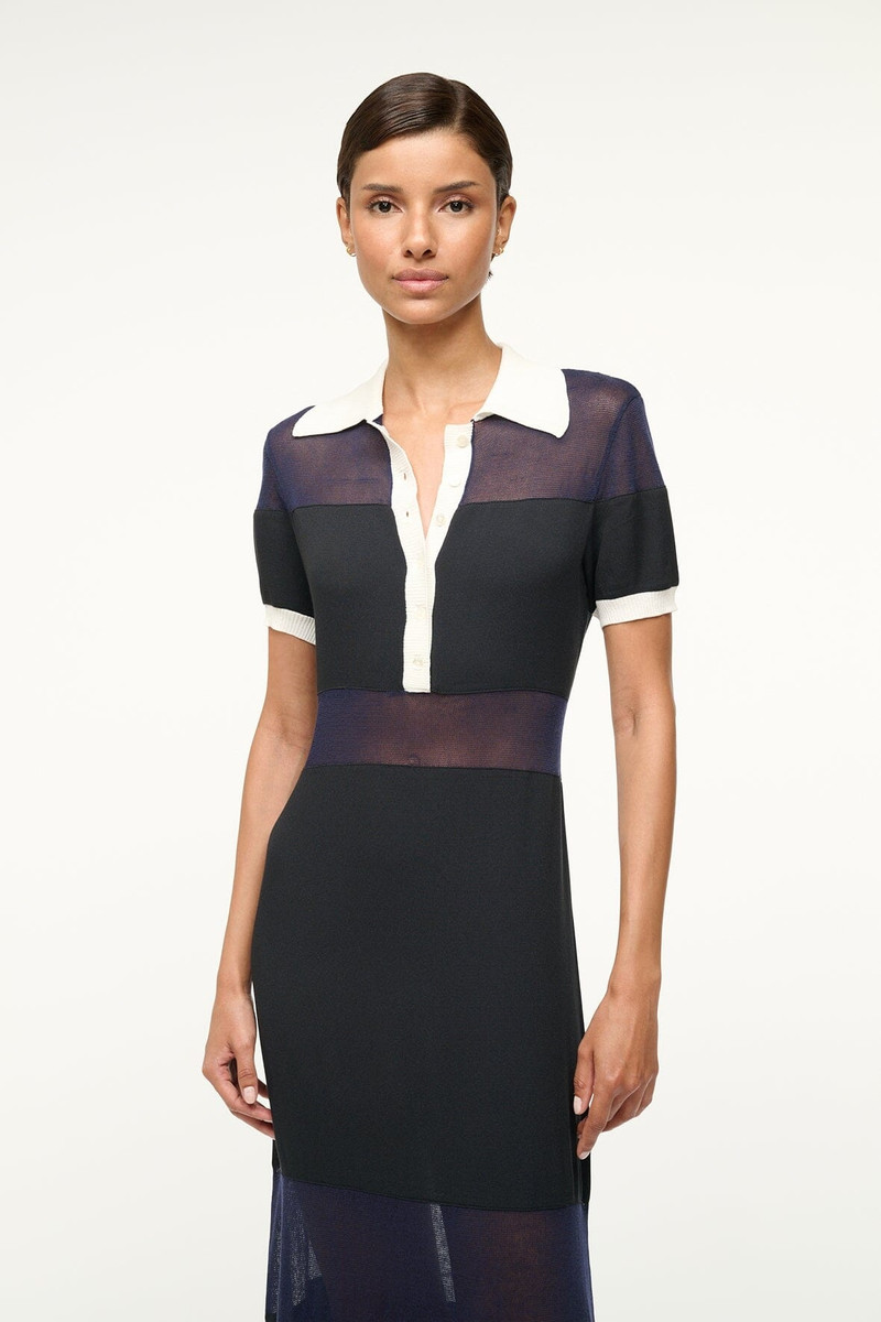 STAUD QUAINT DRESS BLACK NAVY IVORY 4