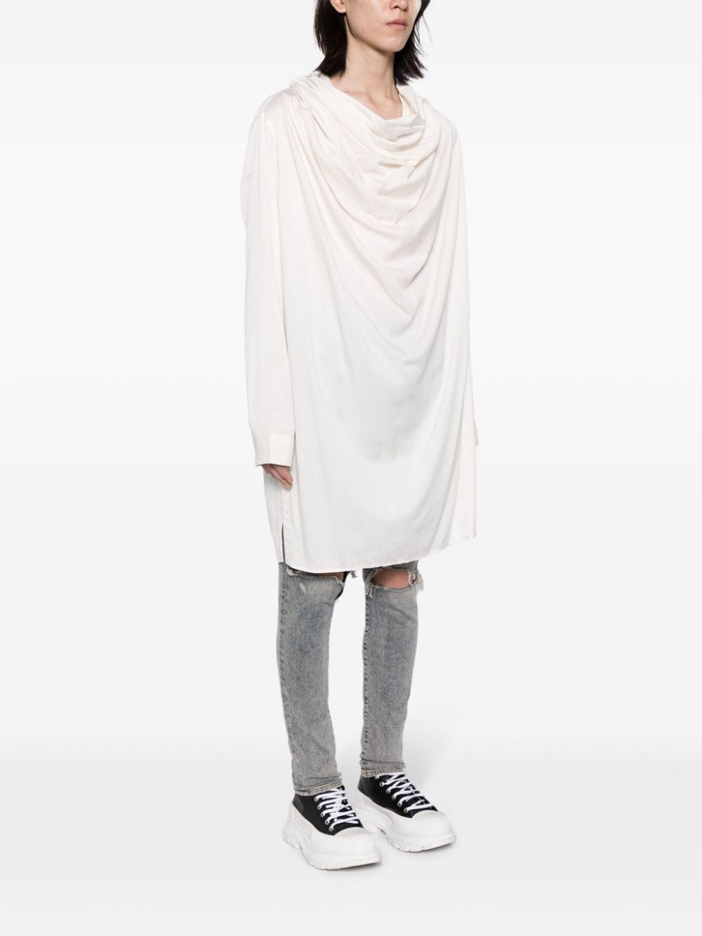 draped-design long-sleeve shirt - 3