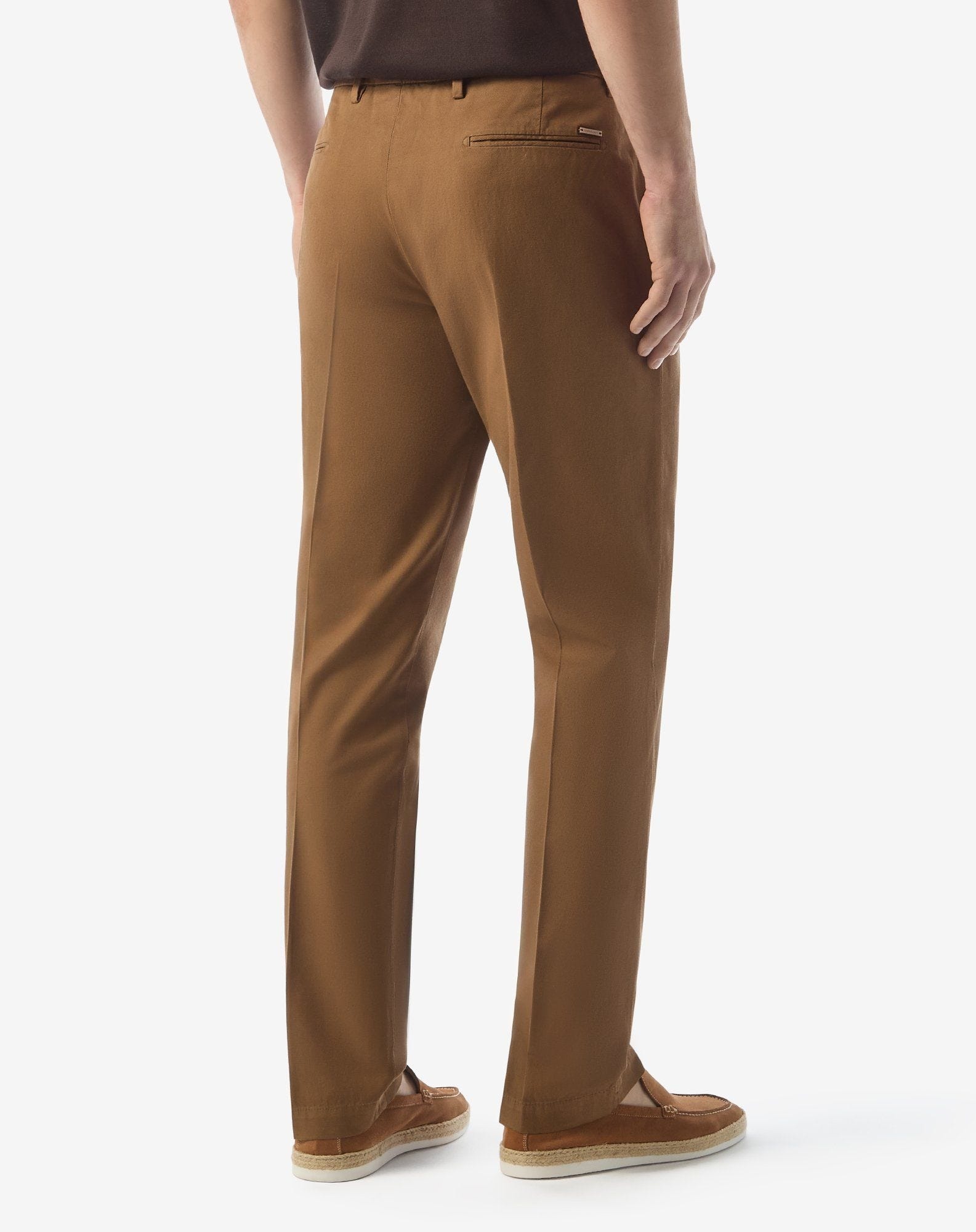 Brown stretch cotton and linen chinos - 4