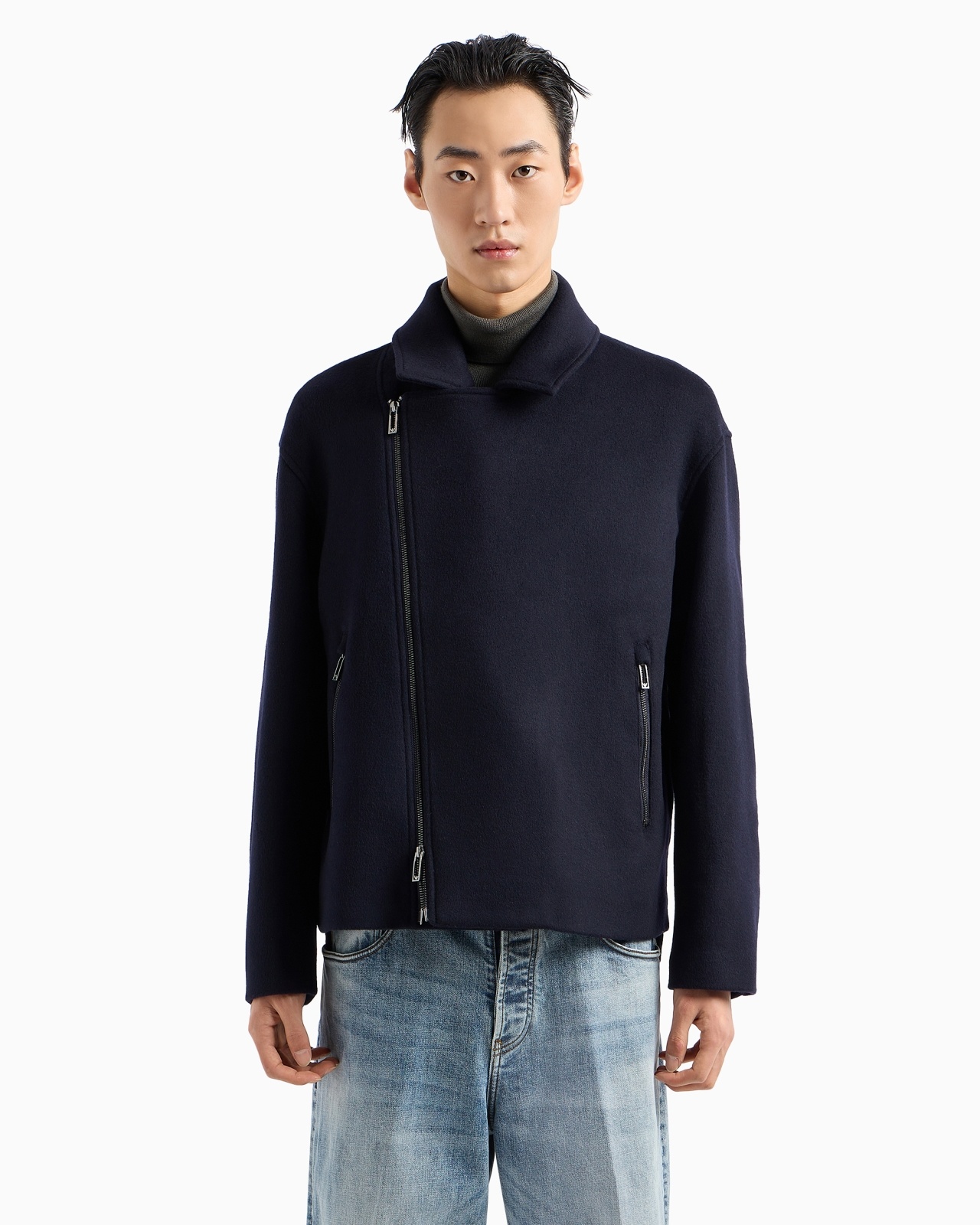 VIRGIN WOOL CLOTH BLOUSON WITH DIAGONAL ZIP - 2
