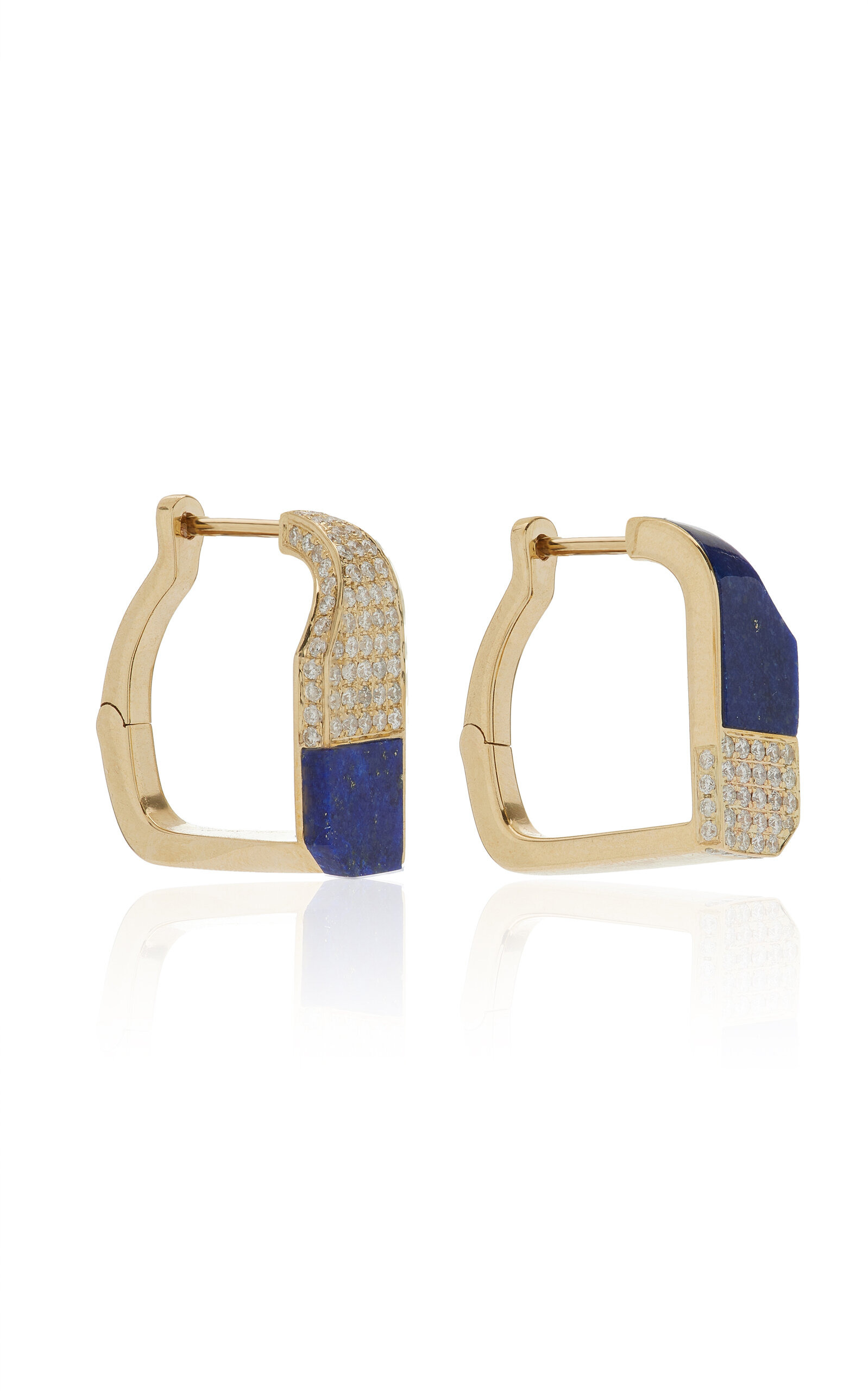 Checked 9K Yellow Gold Lapis, Diamond Hoop Earrings blue - 3