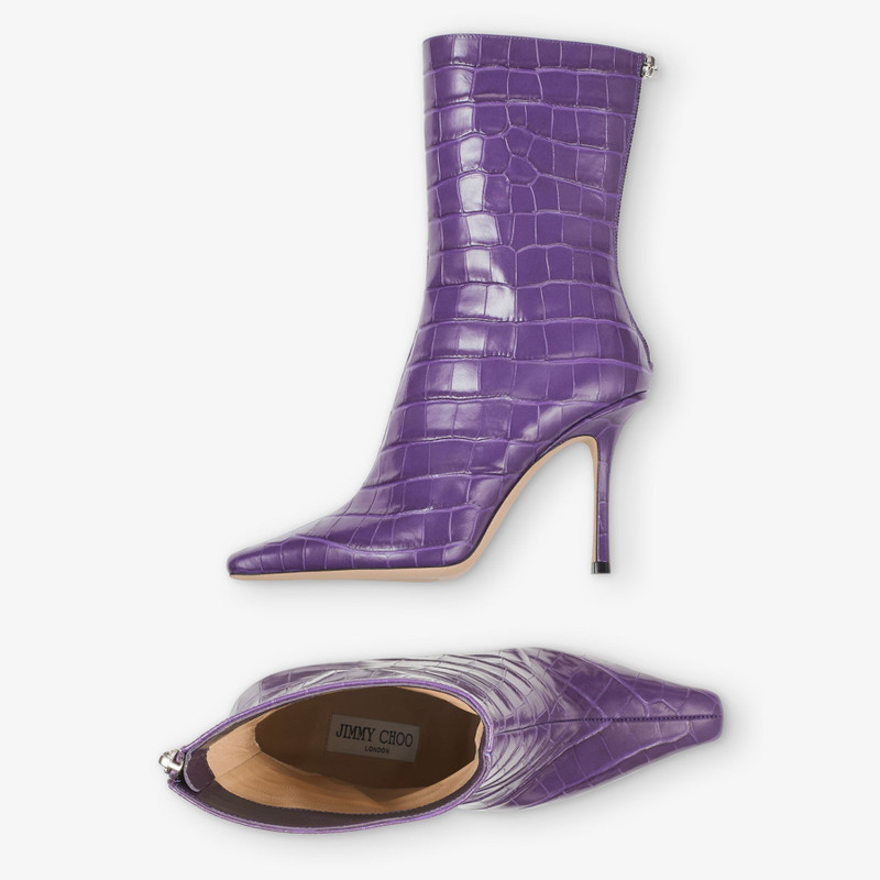 Agathe Ankle Boot 100 Cassis Croc-Embossed Leather Ankle Boots 6