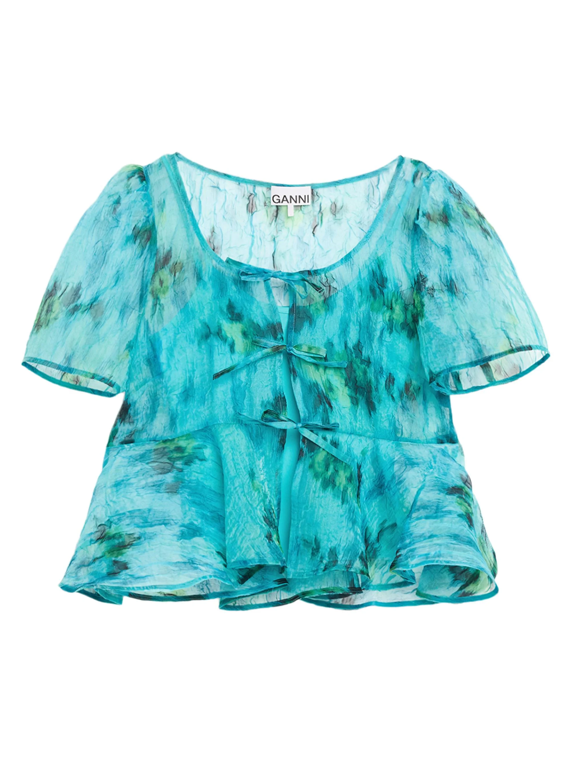 Women's Shibori Organza Peplum Blouse - Baltic - 1