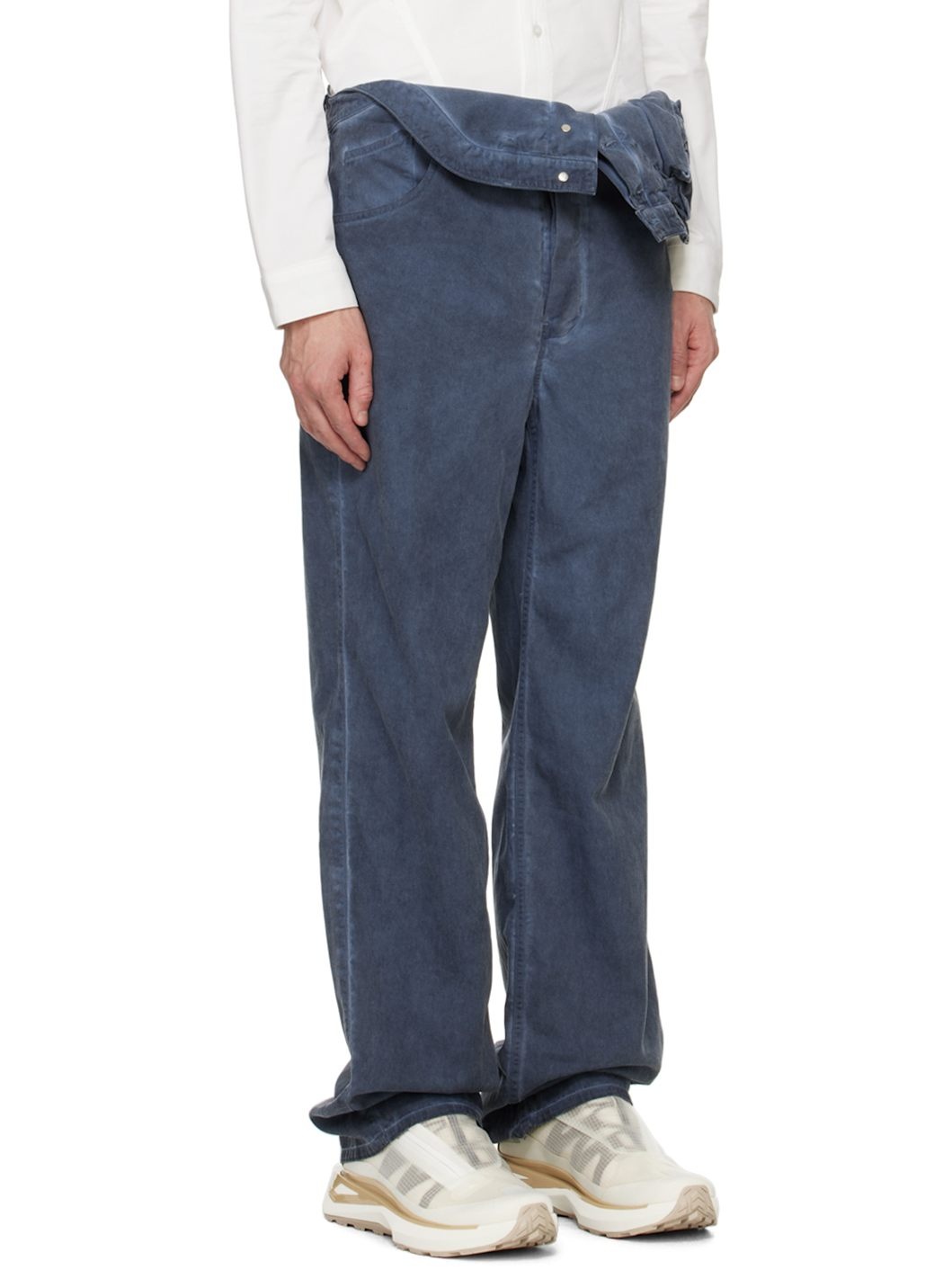 Navy Asymmetric Flower Trousers - 2
