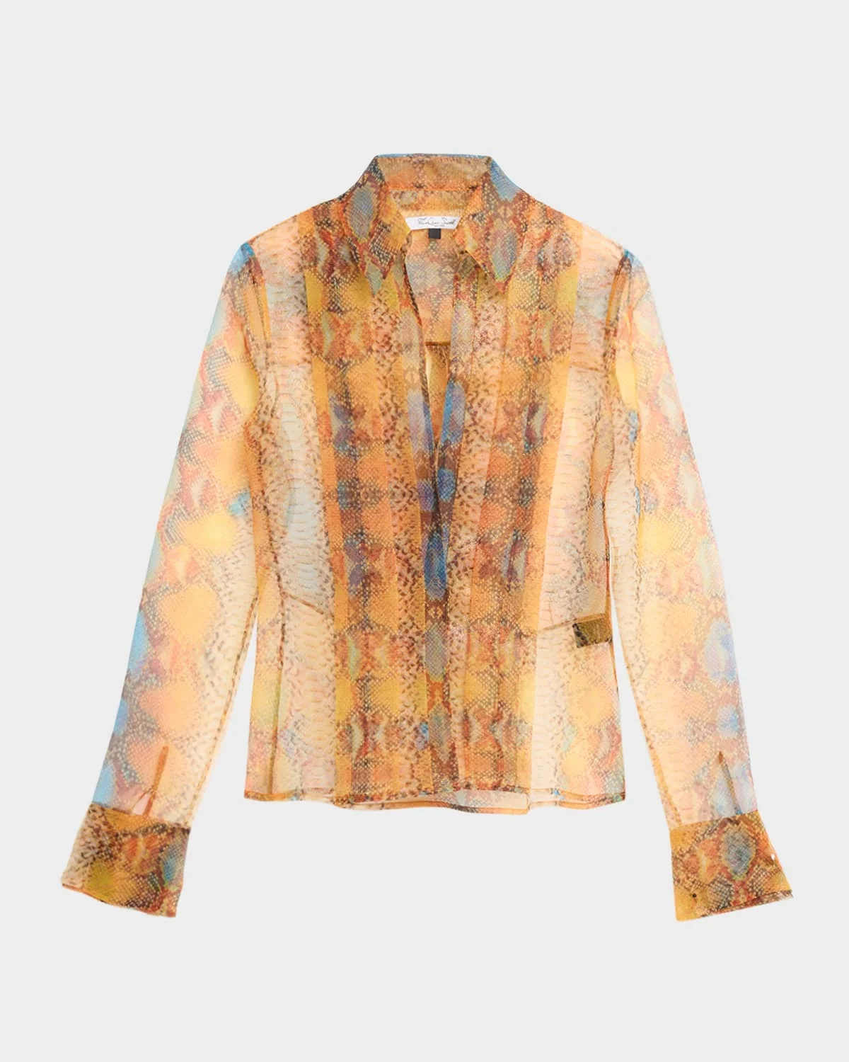Plunging Metallic Snakeskin-Print Organza Shirt - 1