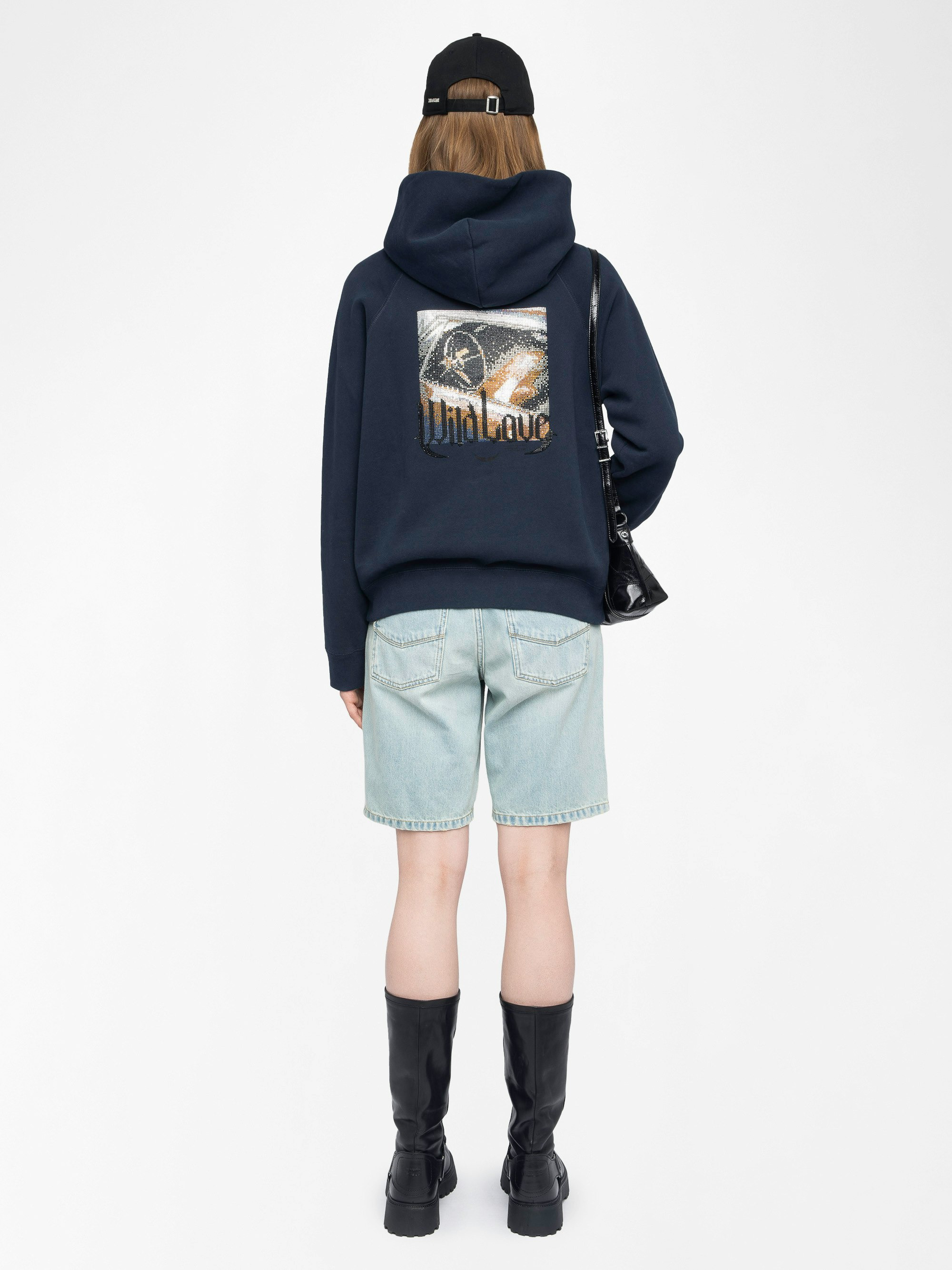Georgy Hooded Embellished Sweatshirt in Navy - 3