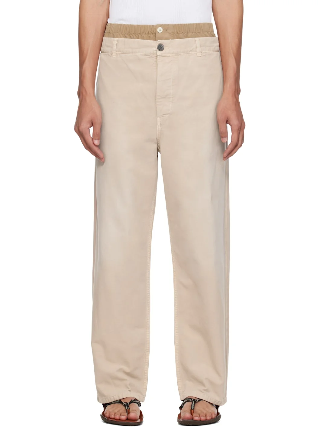 Beige Layered Waistband Trousers - 1