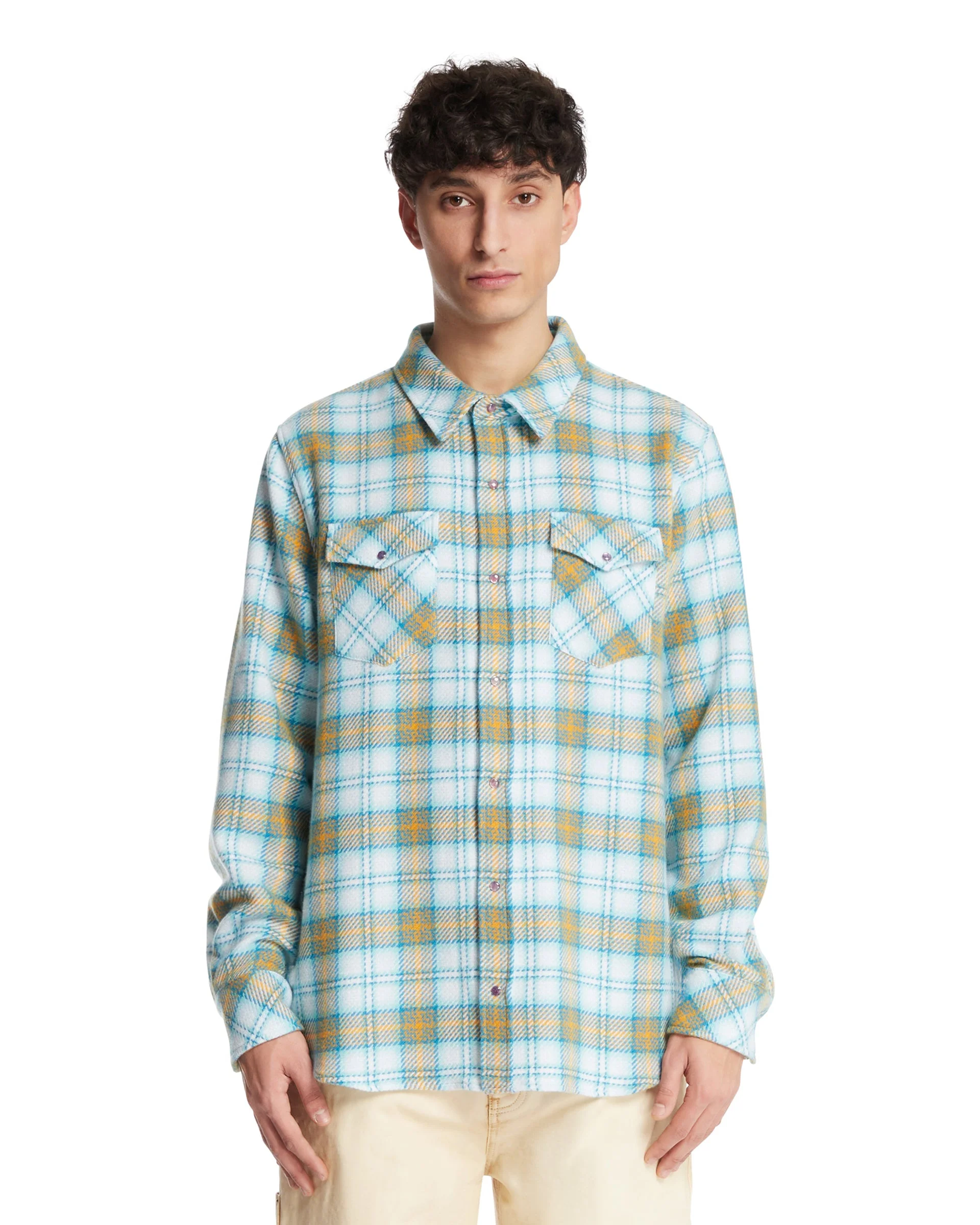 Light Blue Freedom Tartan Cashmere Shirt - 1