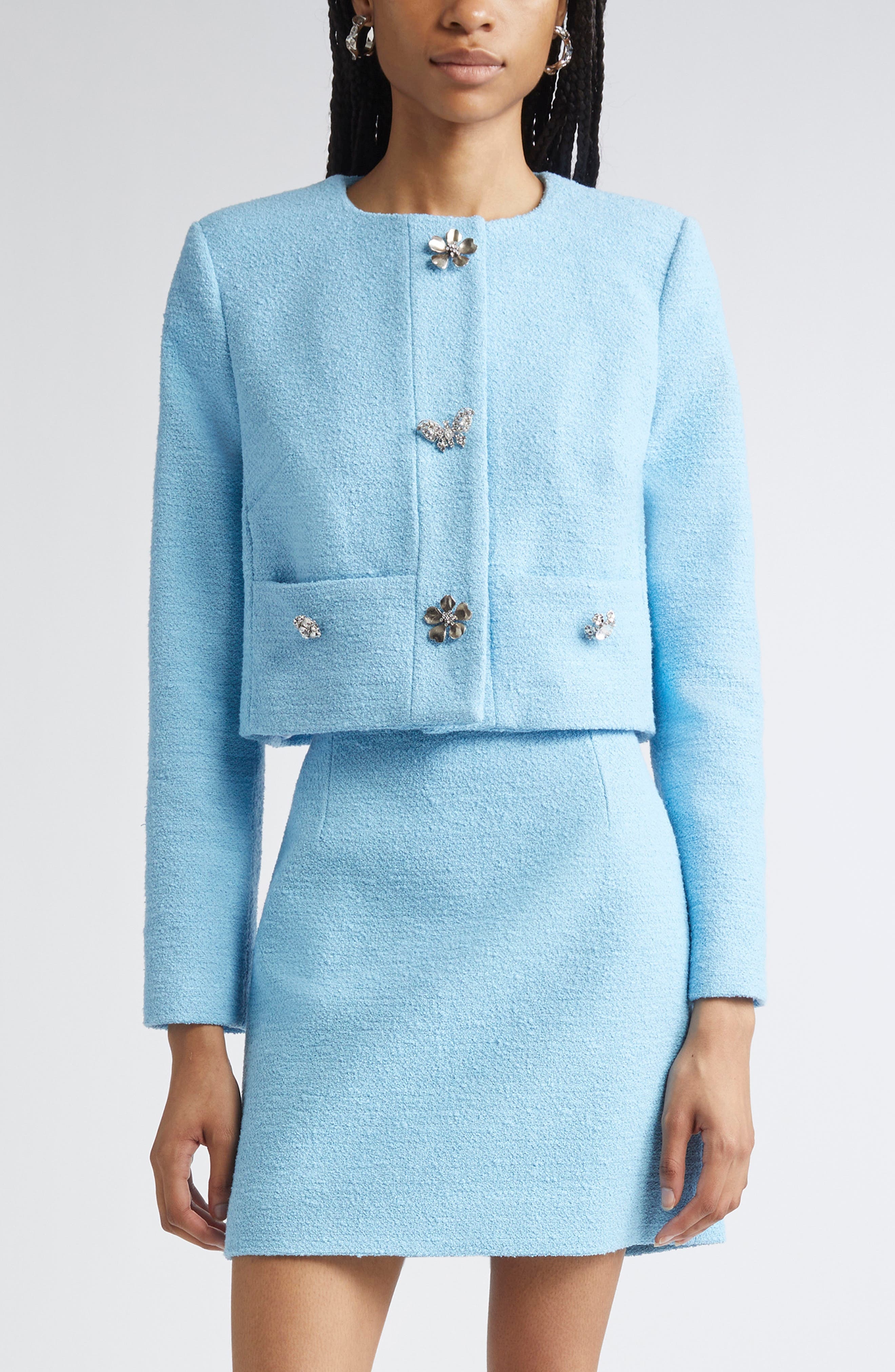 Oscar de la Renta Tweed Suiting Jacket in Baby Blue at Nordstrom - 1
