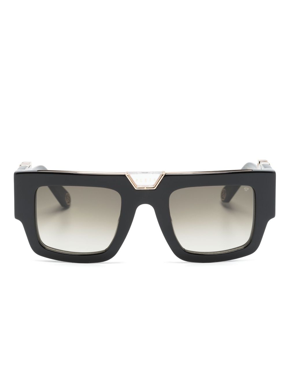 logo-lettering rectangle-frame sunglasses - 1