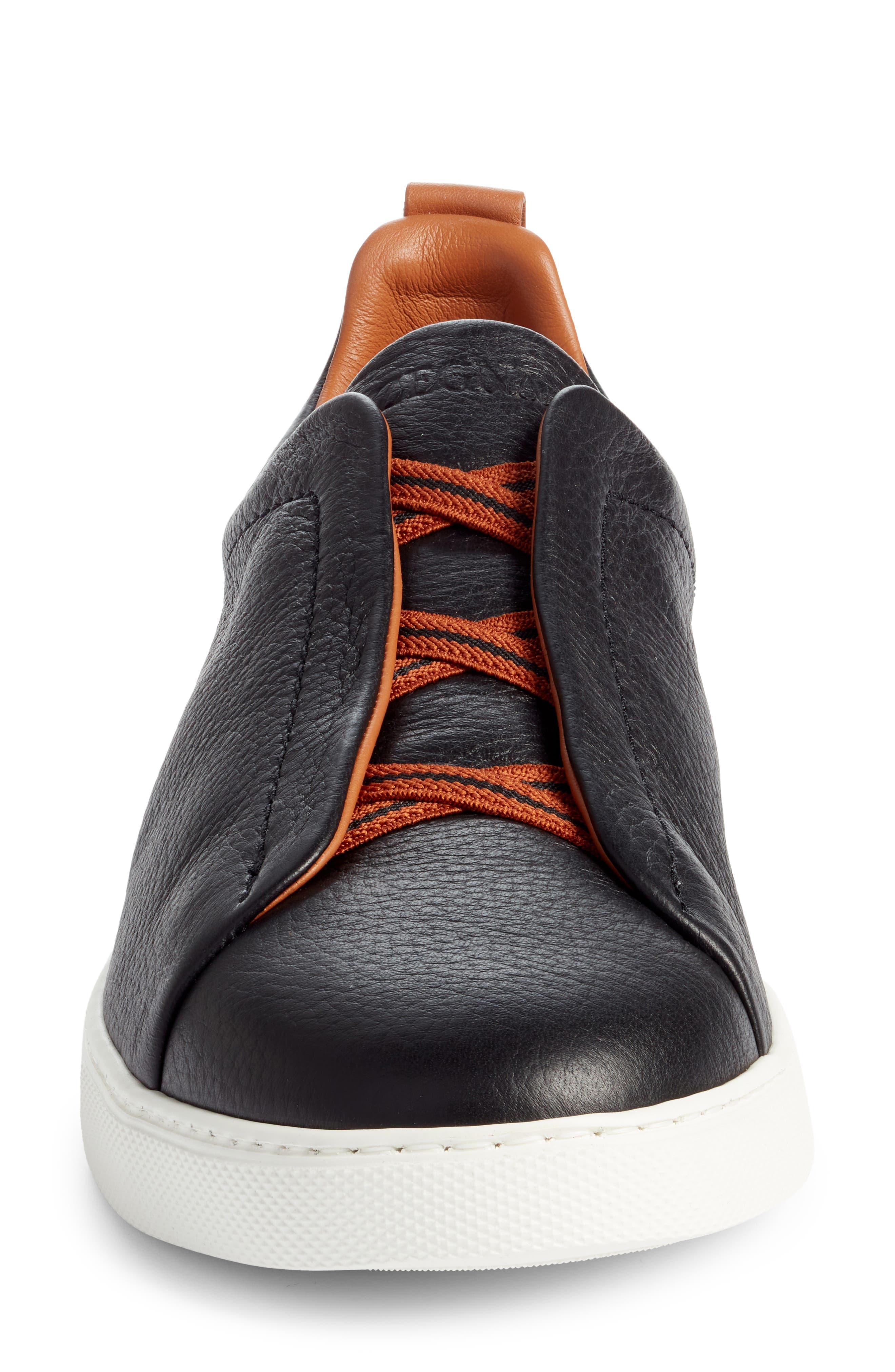 ZEGNA Triple Stitch Deerskin Slip-On Sneaker in Black/foliage at Nordstrom - 4